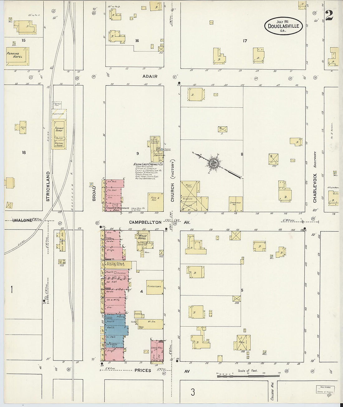 This old map of Douglasville, Douglas County, Georgia was created by Sanborn Map Company in 1911