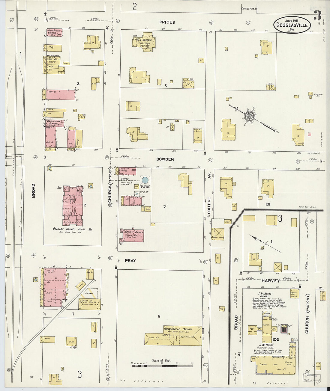 This old map of Douglasville, Douglas County, Georgia was created by Sanborn Map Company in 1911