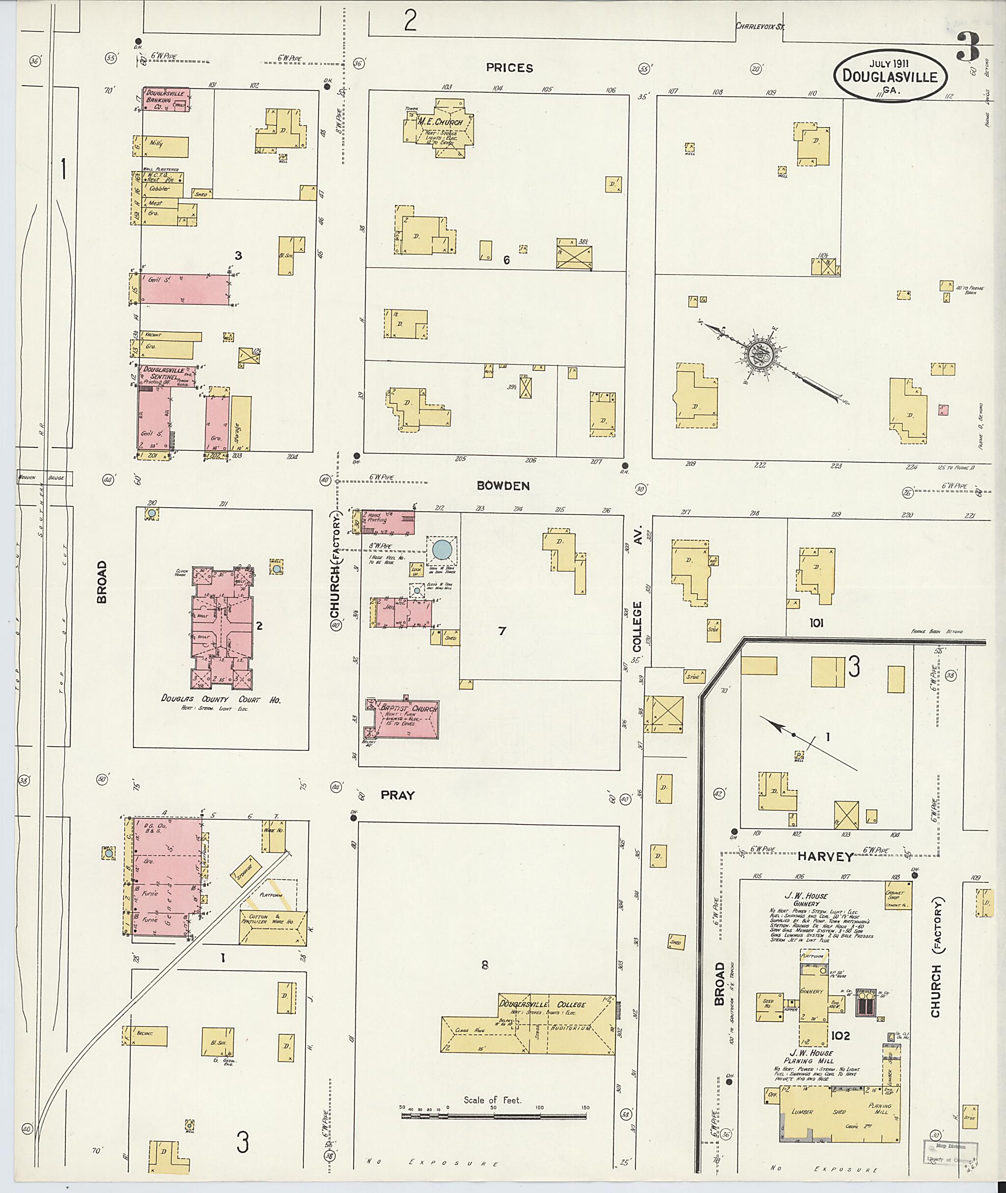 This old map of Douglasville, Douglas County, Georgia was created by Sanborn Map Company in 1911