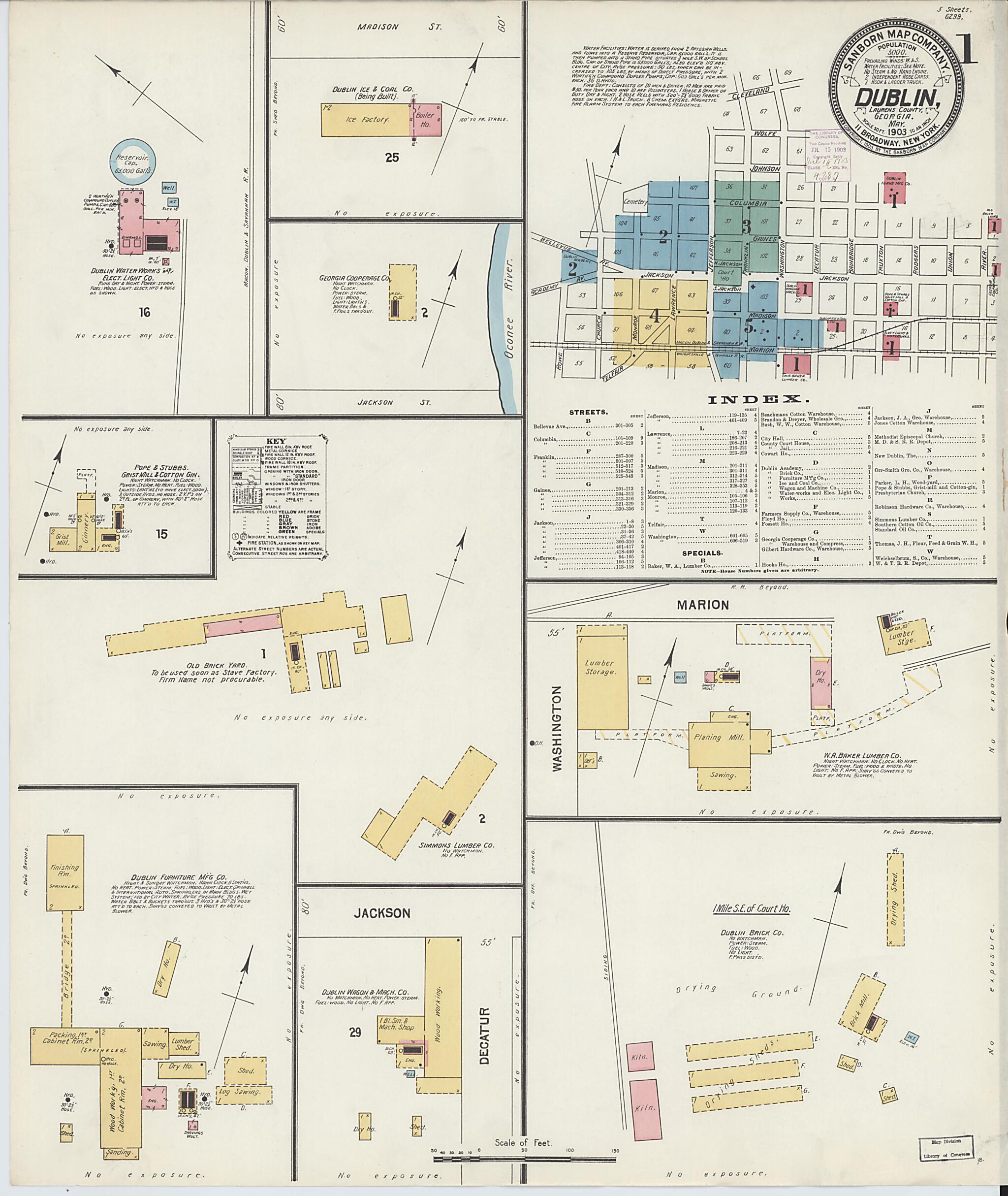 This old map of Dublin, Laurens County, Georgia was created by Sanborn Map Company in 1903