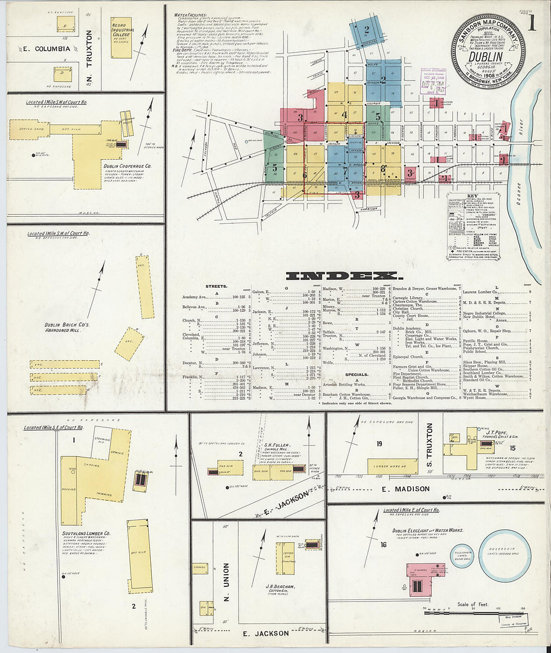 This old map of Dublin, Laurens County, Georgia was created by Sanborn Map Company in 1908