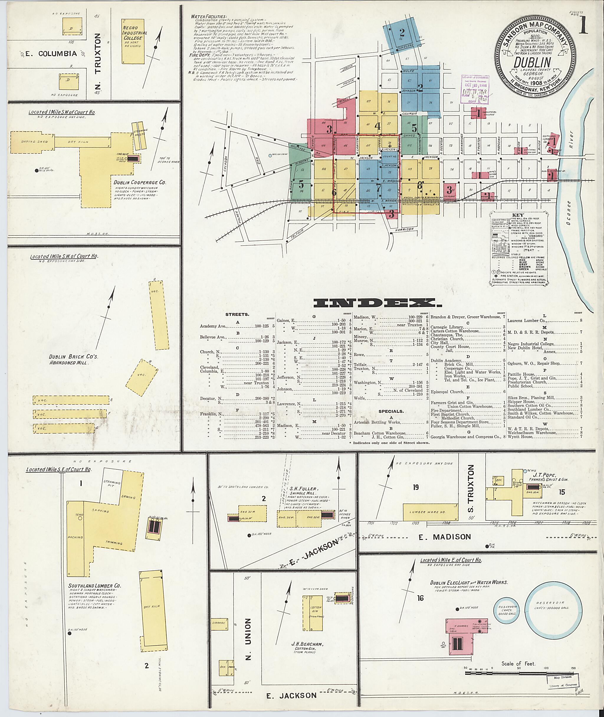 This old map of Dublin, Laurens County, Georgia was created by Sanborn Map Company in 1908