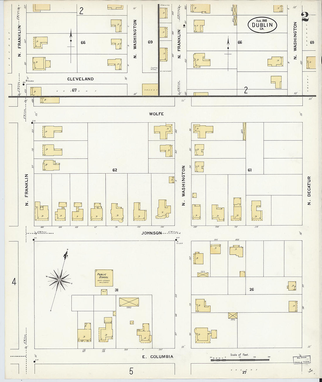 This old map of Dublin, Laurens County, Georgia was created by Sanborn Map Company in 1908