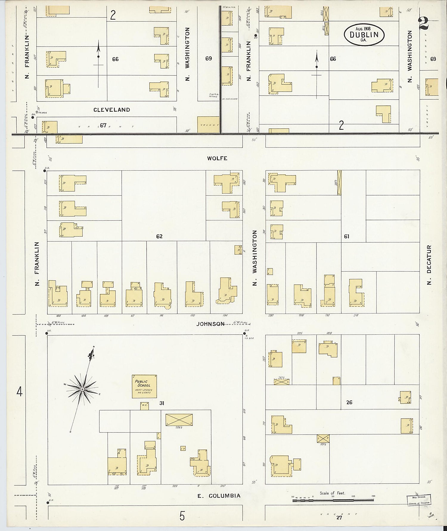 This old map of Dublin, Laurens County, Georgia was created by Sanborn Map Company in 1908