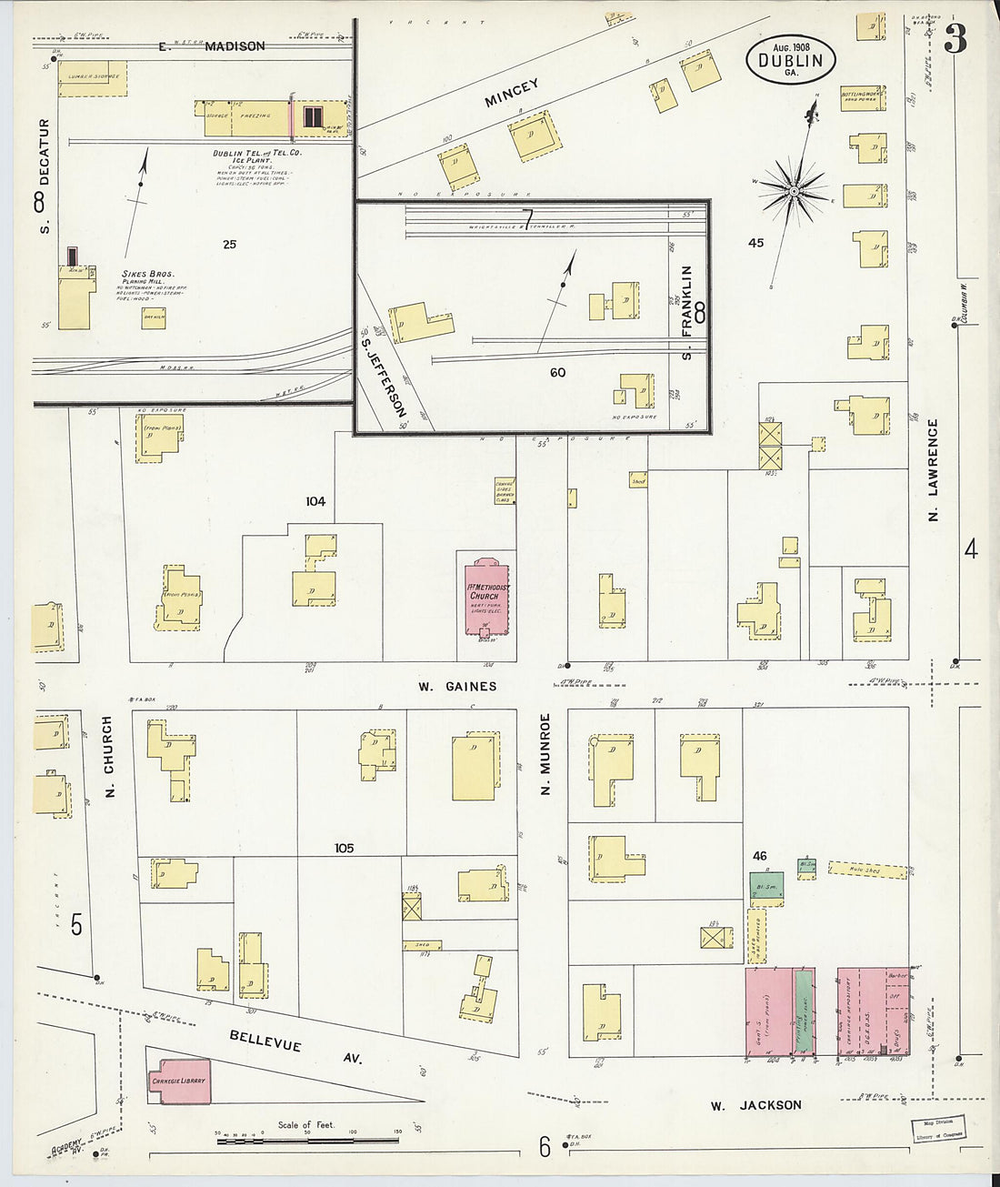 This old map of Dublin, Laurens County, Georgia was created by Sanborn Map Company in 1908