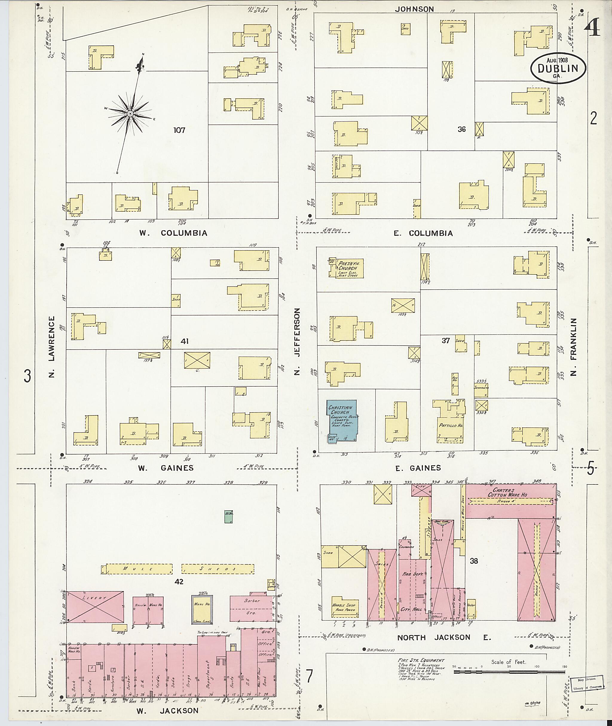 This old map of Dublin, Laurens County, Georgia was created by Sanborn Map Company in 1908