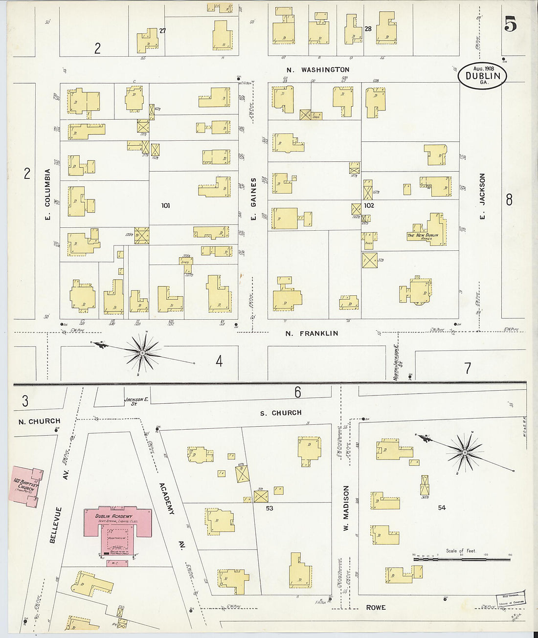 This old map of Dublin, Laurens County, Georgia was created by Sanborn Map Company in 1908