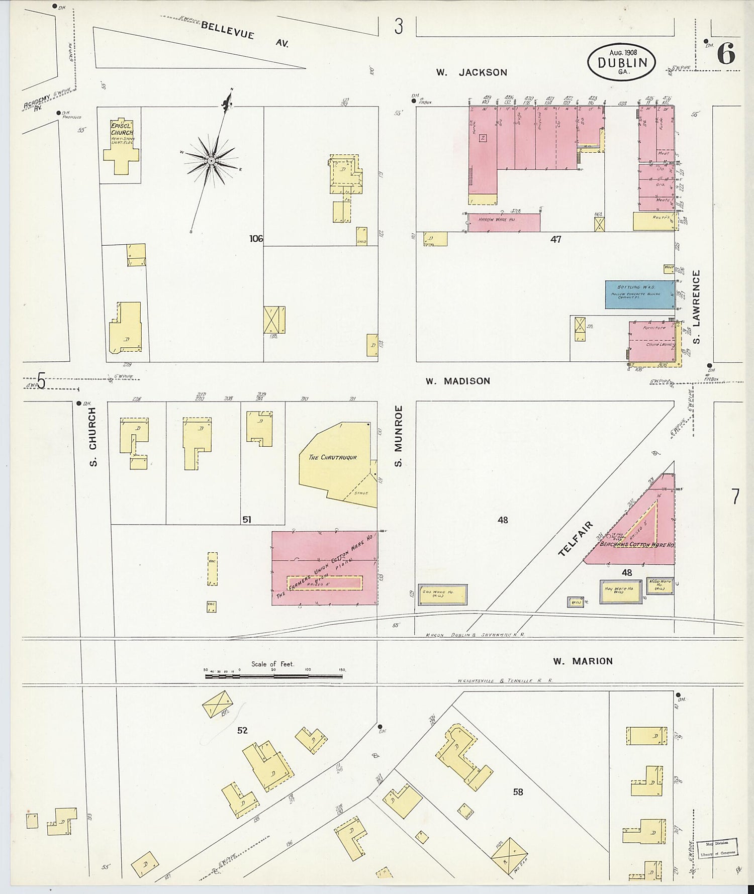 This old map of Dublin, Laurens County, Georgia was created by Sanborn Map Company in 1908