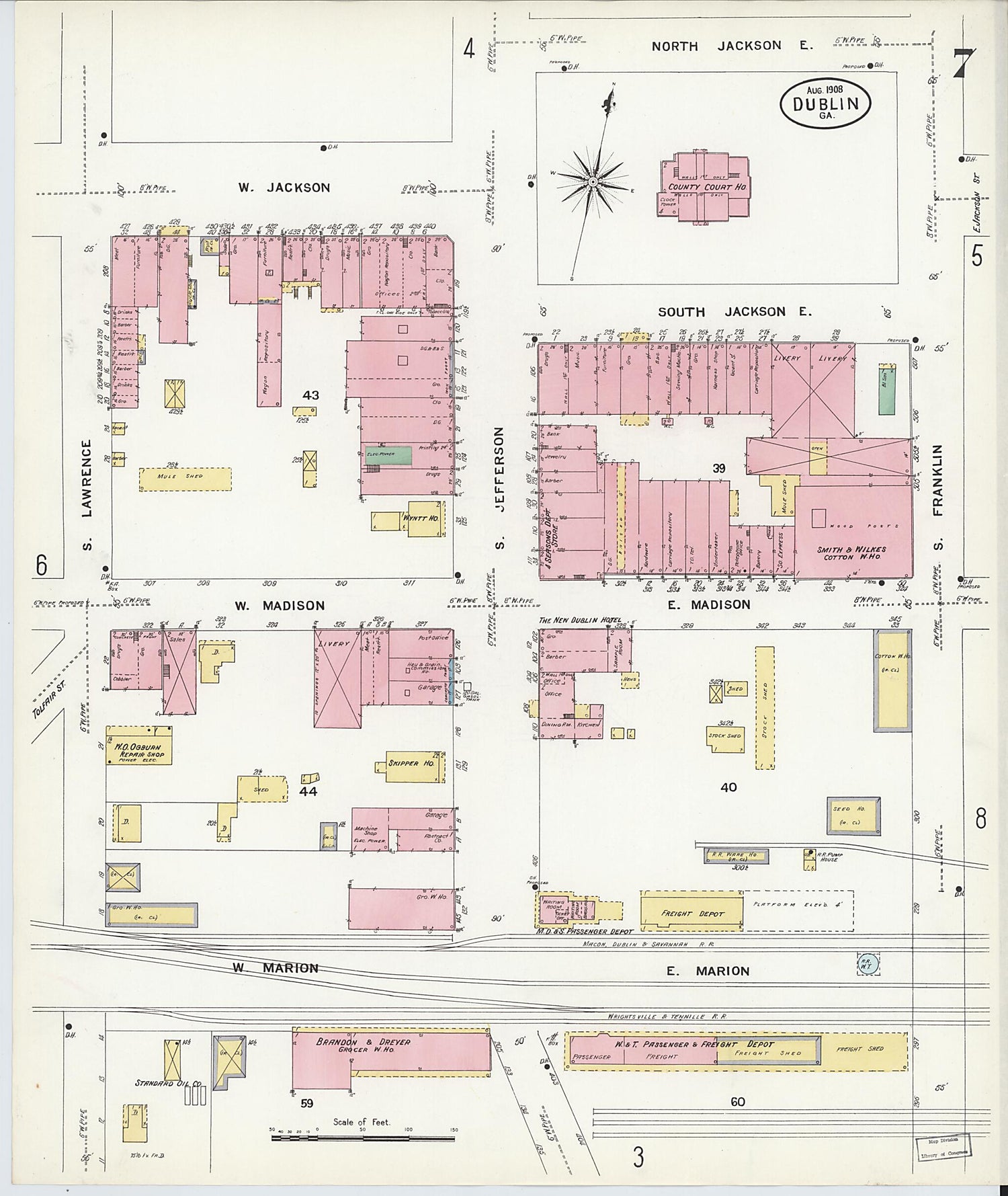 This old map of Dublin, Laurens County, Georgia was created by Sanborn Map Company in 1908