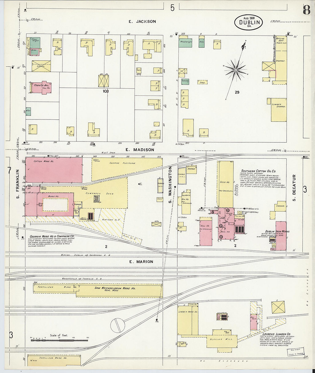 This old map of Dublin, Laurens County, Georgia was created by Sanborn Map Company in 1908