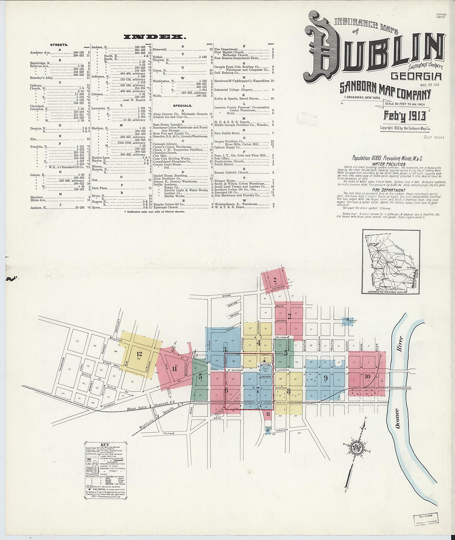 This old map of Dublin, Laurens County, Georgia was created by Sanborn Map Company in 1913