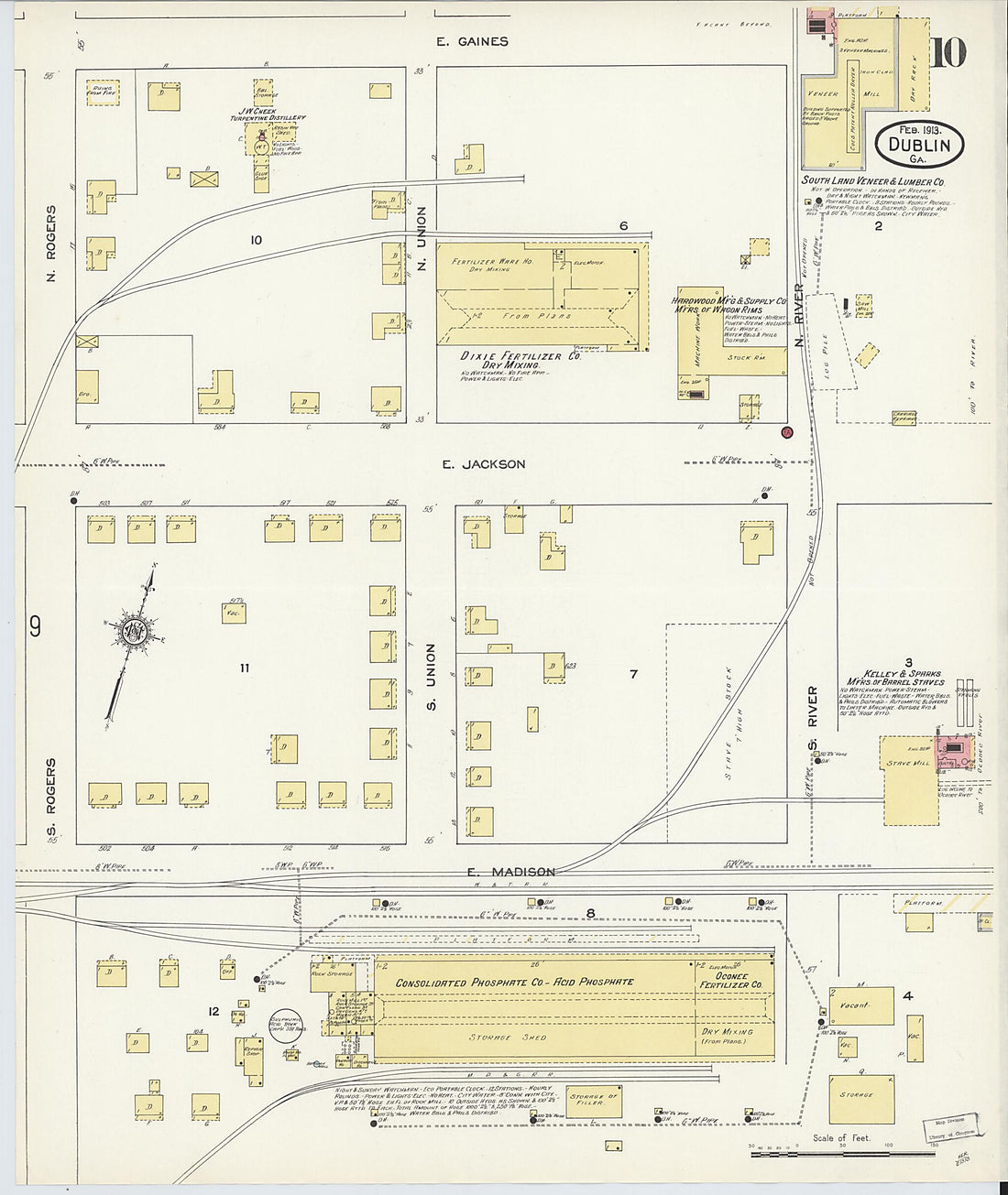 This old map of Dublin, Laurens County, Georgia was created by Sanborn Map Company in 1913