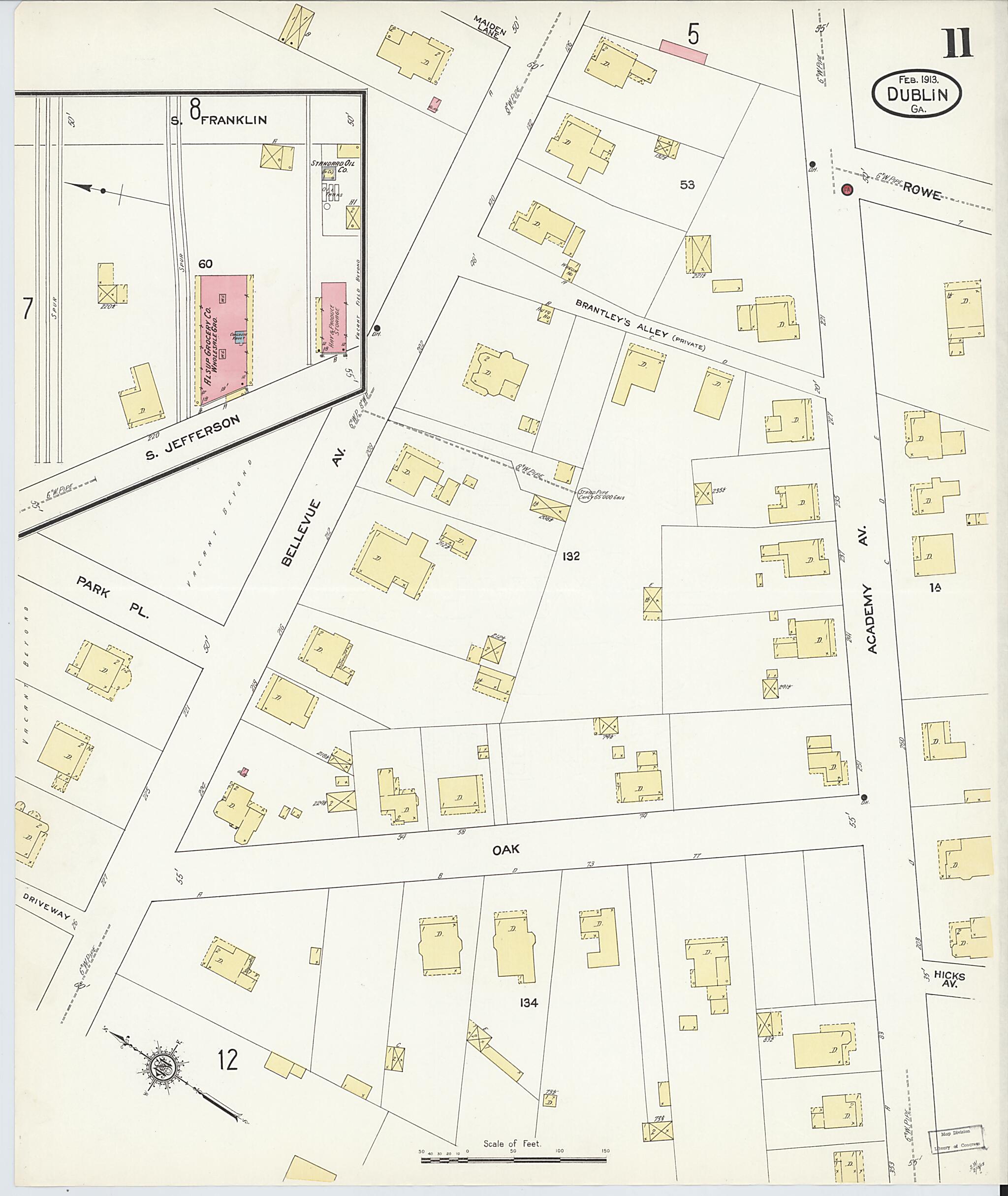 This old map of Dublin, Laurens County, Georgia was created by Sanborn Map Company in 1913