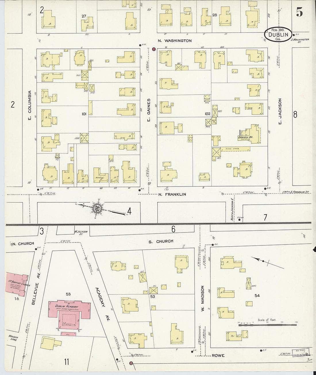 This old map of Dublin, Laurens County, Georgia was created by Sanborn Map Company in 1913