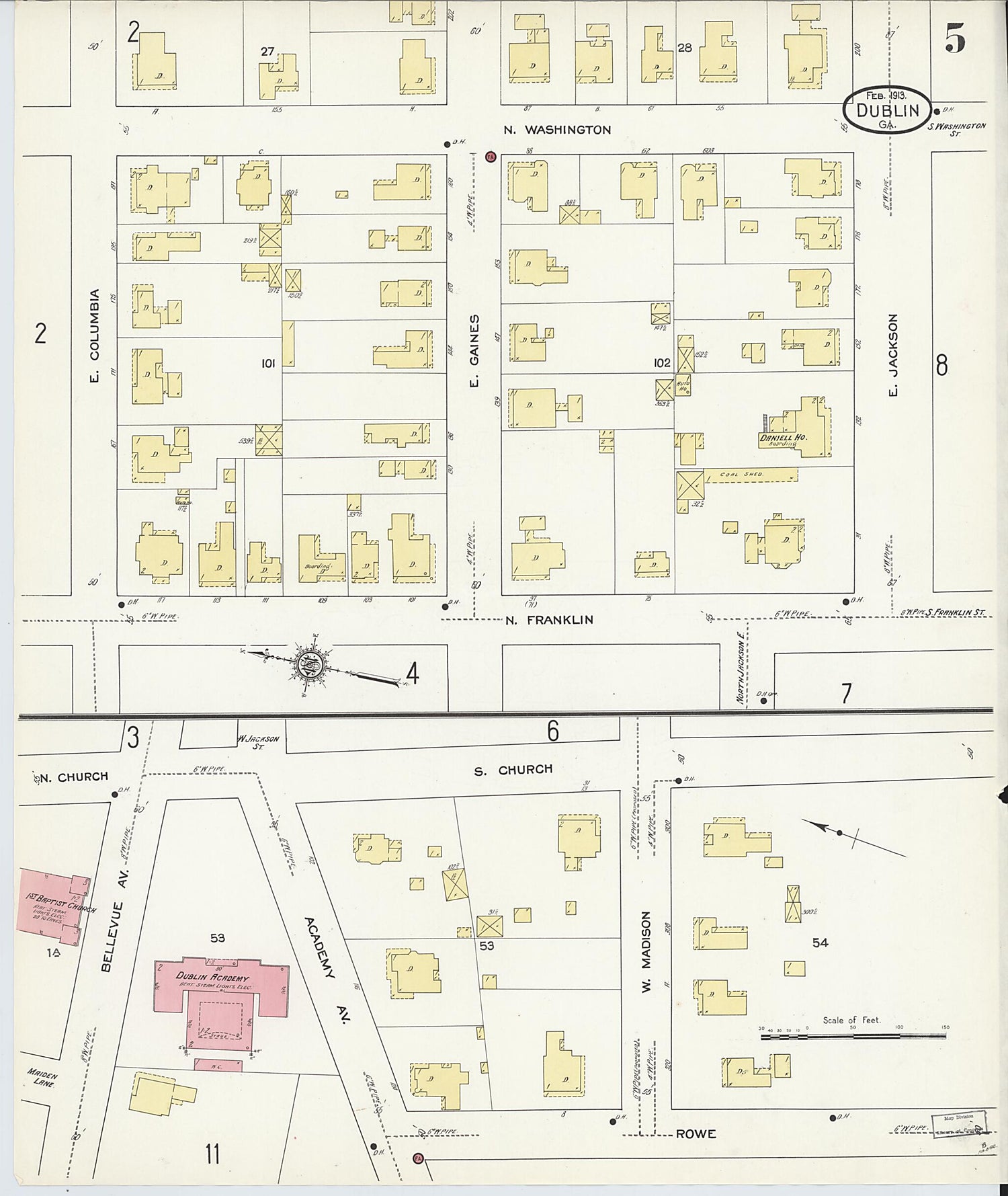 This old map of Dublin, Laurens County, Georgia was created by Sanborn Map Company in 1913