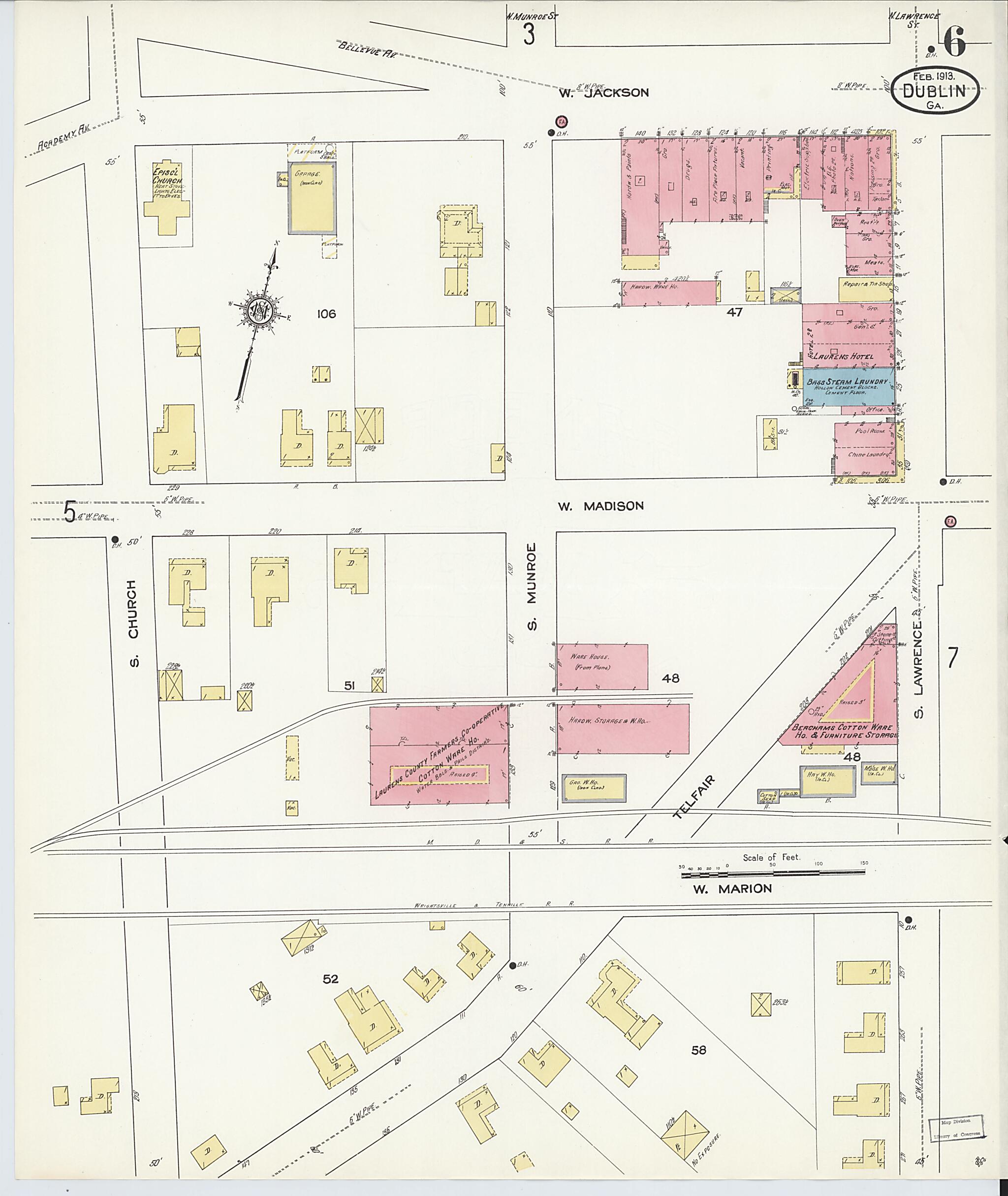 This old map of Dublin, Laurens County, Georgia was created by Sanborn Map Company in 1913