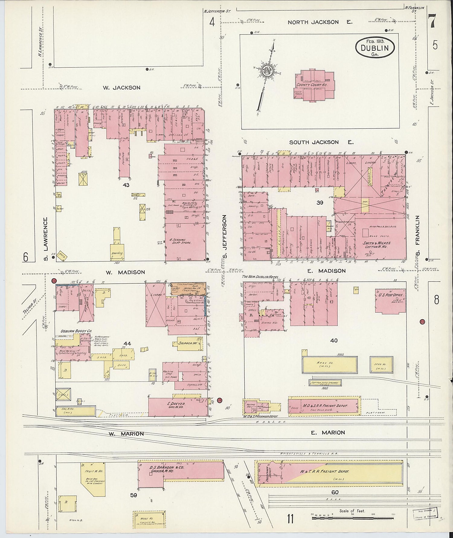 This old map of Dublin, Laurens County, Georgia was created by Sanborn Map Company in 1913