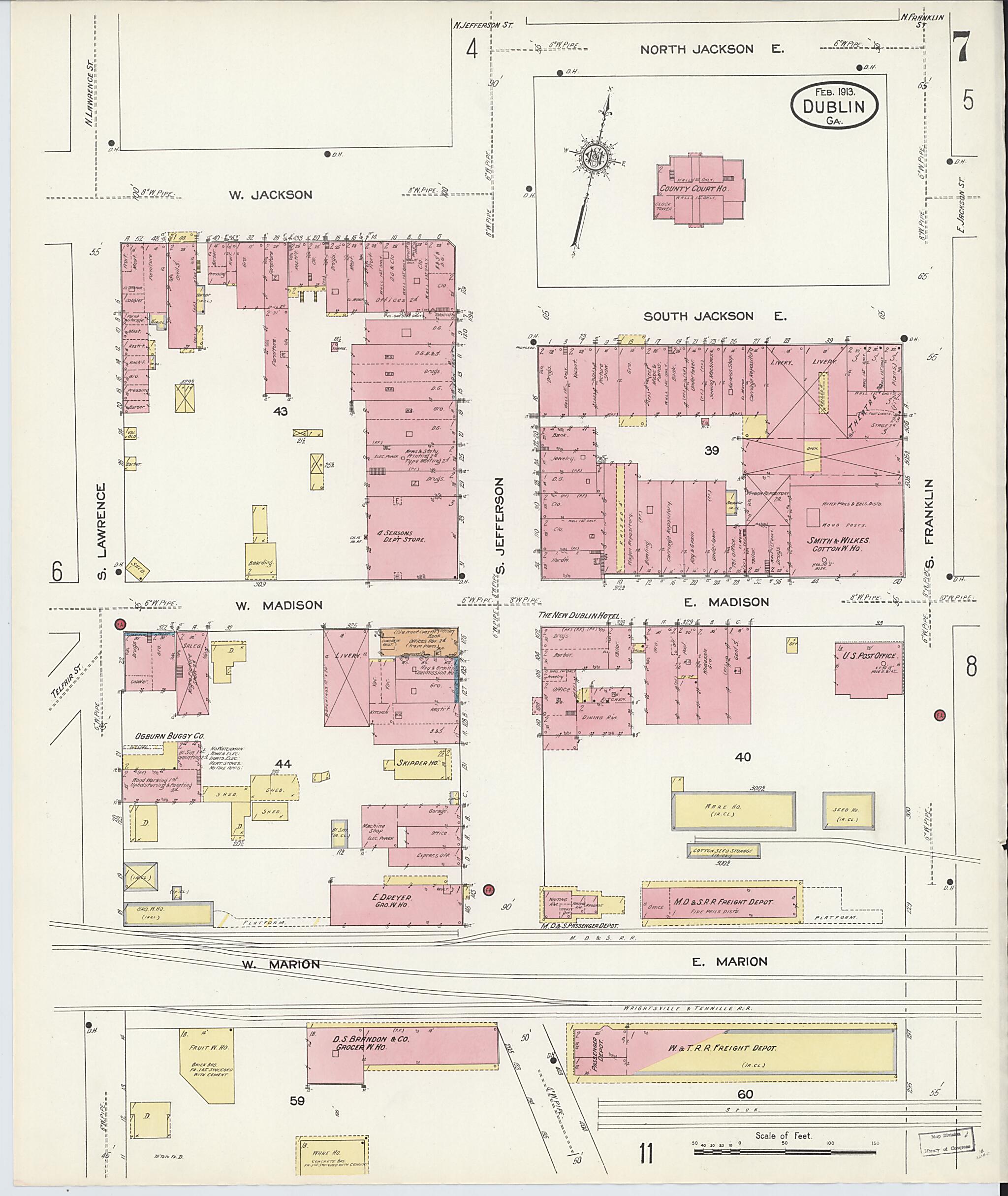 This old map of Dublin, Laurens County, Georgia was created by Sanborn Map Company in 1913