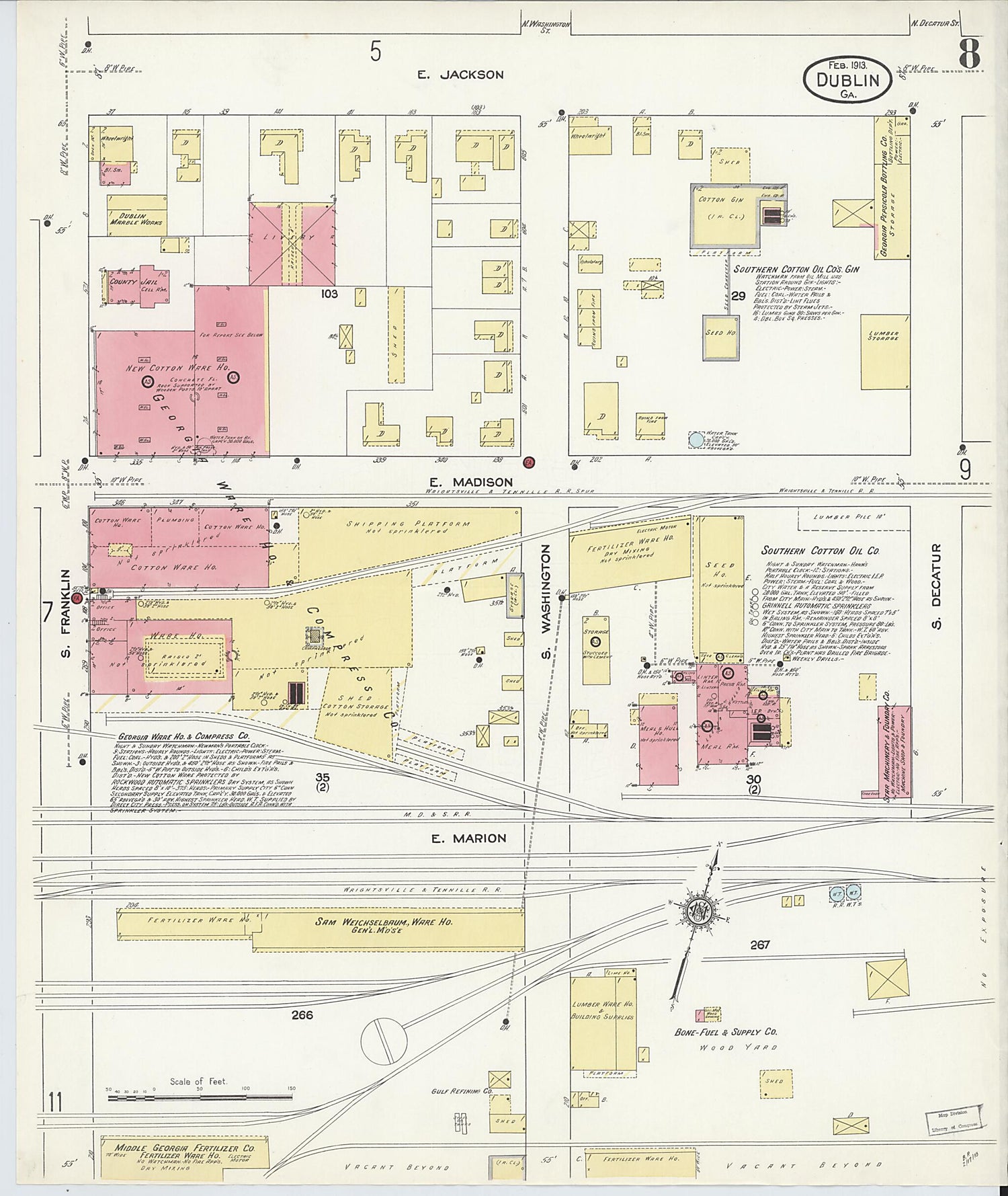 This old map of Dublin, Laurens County, Georgia was created by Sanborn Map Company in 1913