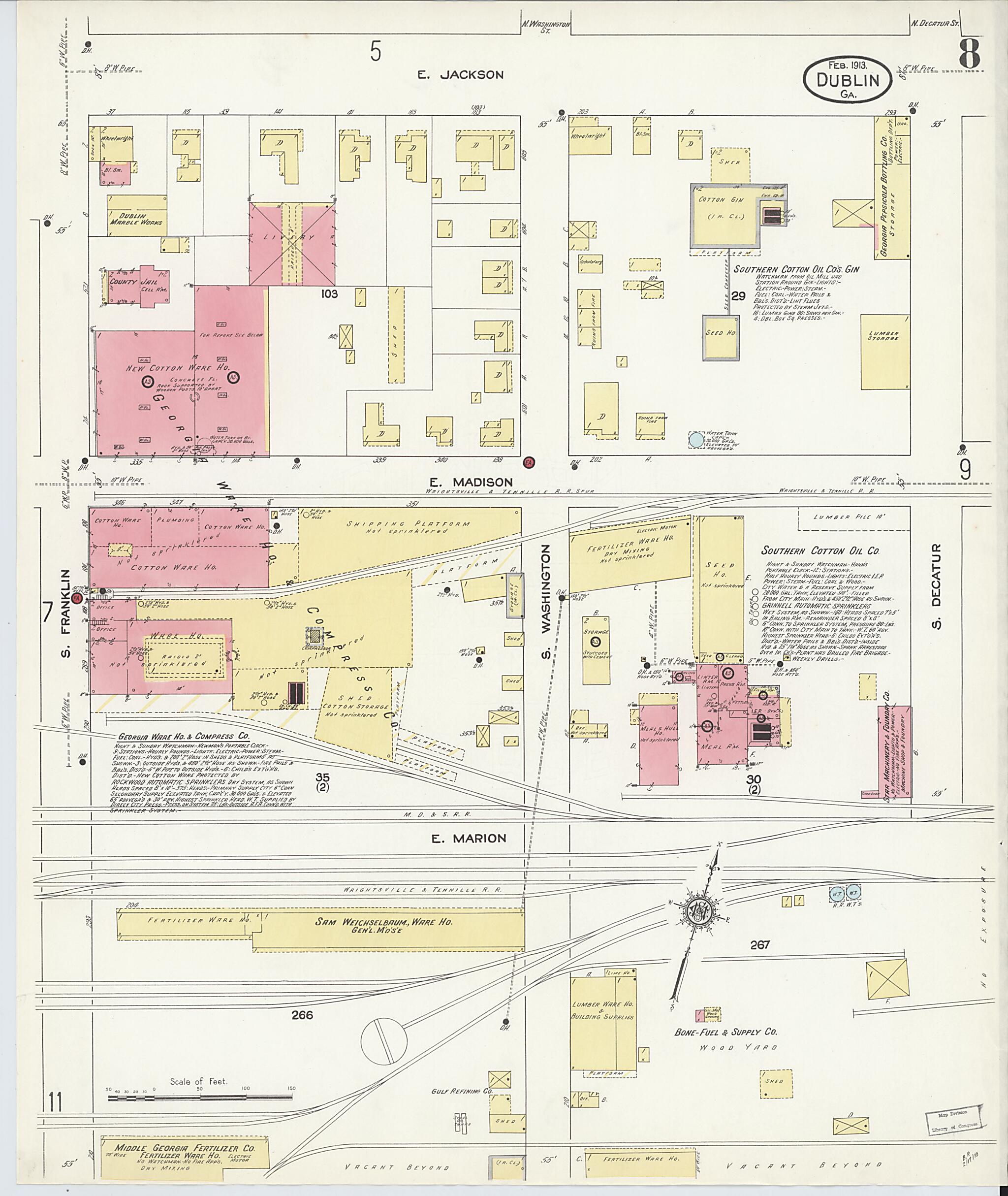 This old map of Dublin, Laurens County, Georgia was created by Sanborn Map Company in 1913