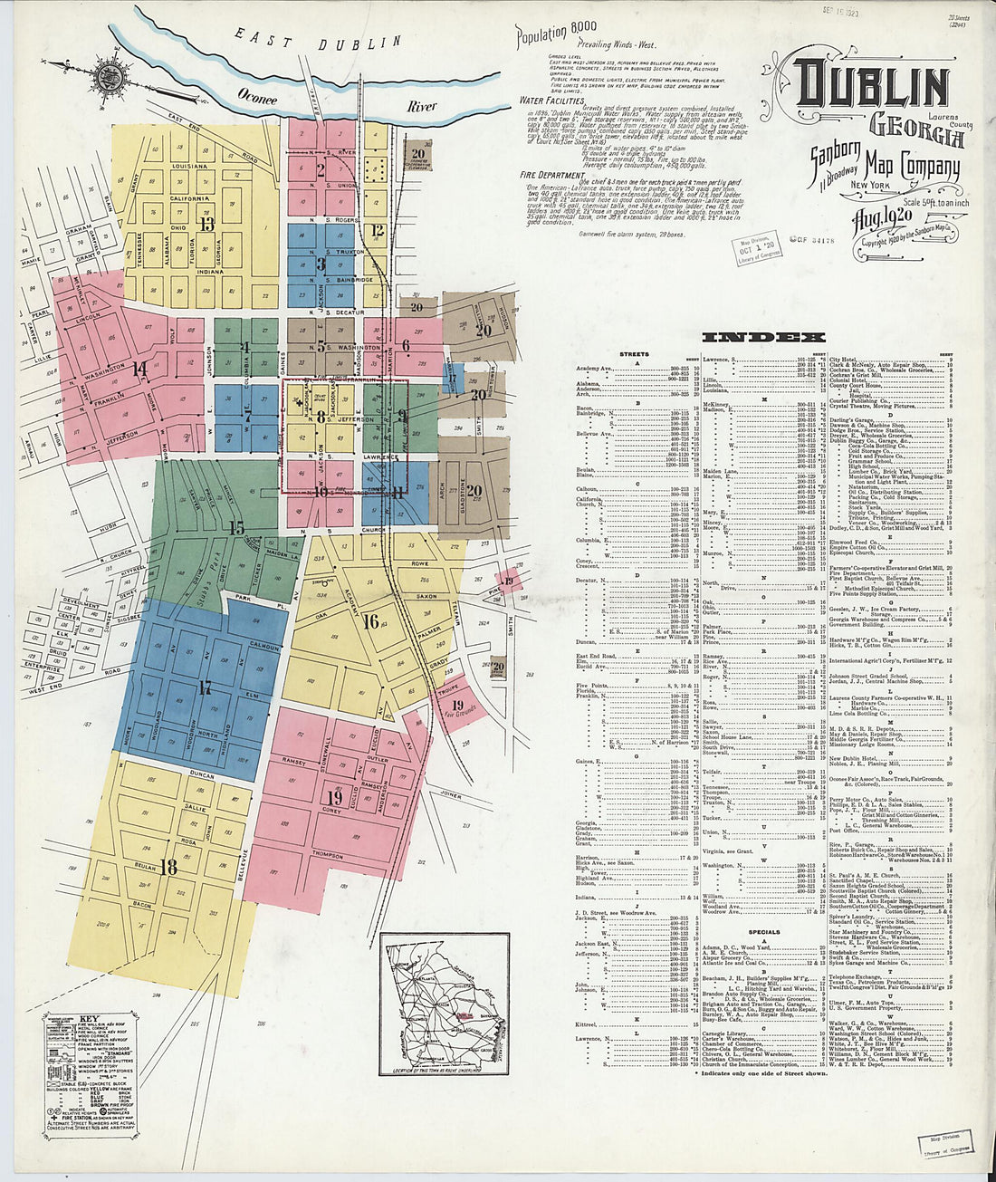 This old map of Dublin, Laurens County, Georgia was created by Sanborn Map Company in 1920