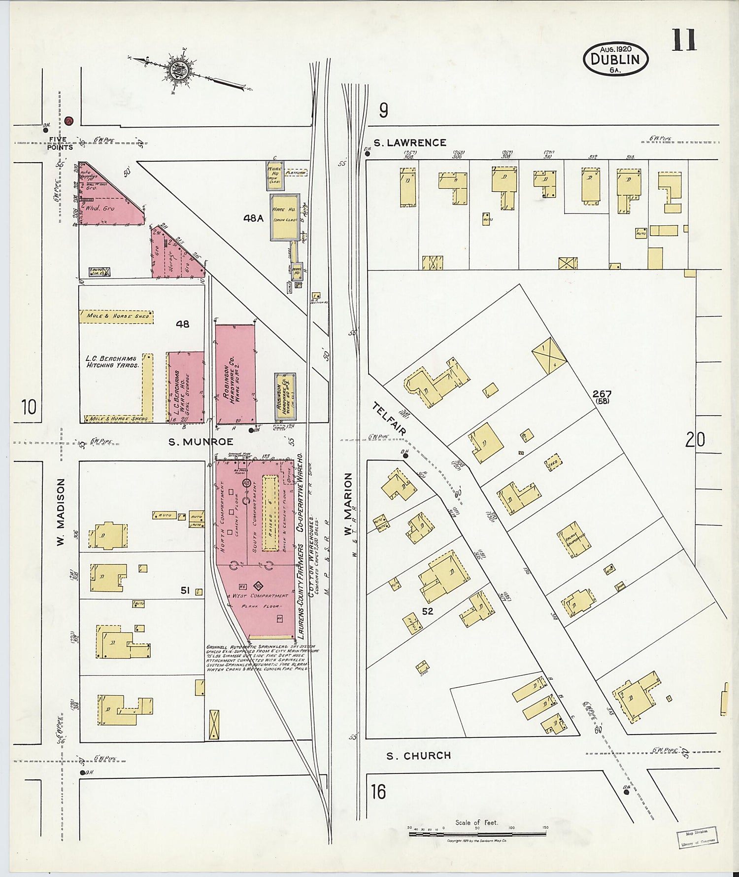 This old map of Dublin, Laurens County, Georgia was created by Sanborn Map Company in 1920