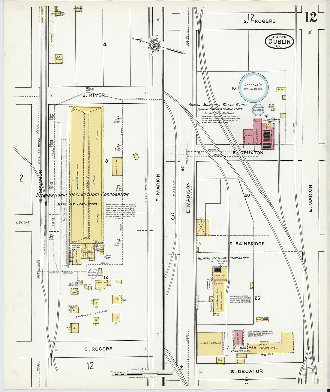 This old map of Dublin, Laurens County, Georgia was created by Sanborn Map Company in 1920