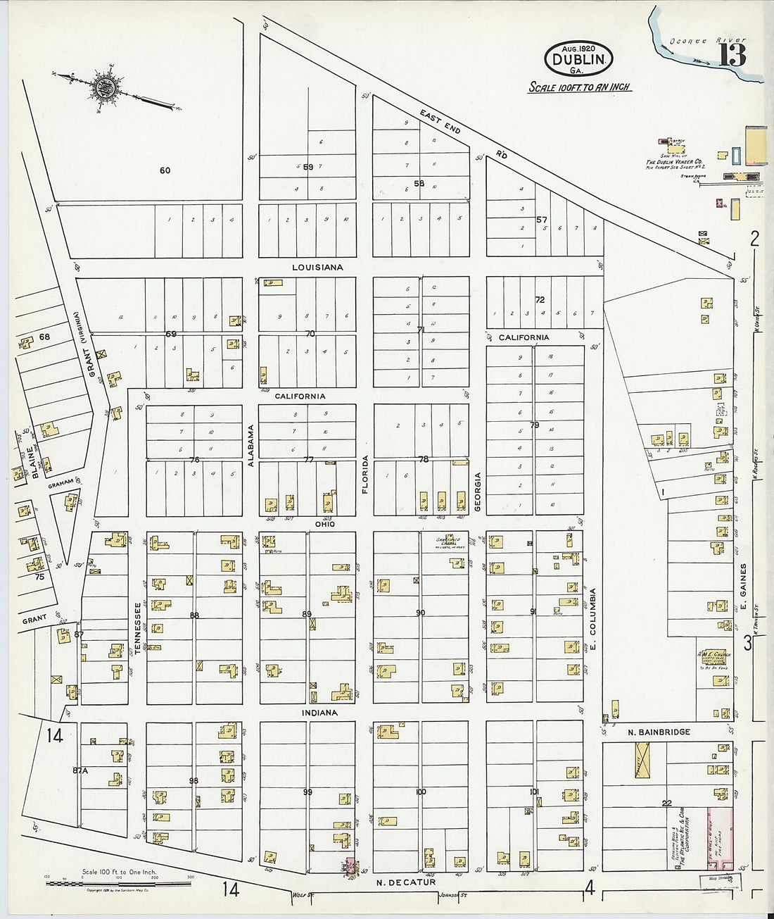 This old map of Dublin, Laurens County, Georgia was created by Sanborn Map Company in 1920