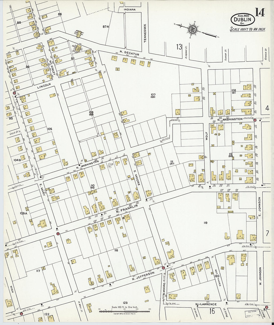 This old map of Dublin, Laurens County, Georgia was created by Sanborn Map Company in 1920