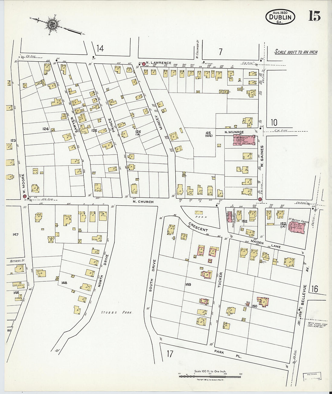 This old map of Dublin, Laurens County, Georgia was created by Sanborn Map Company in 1920