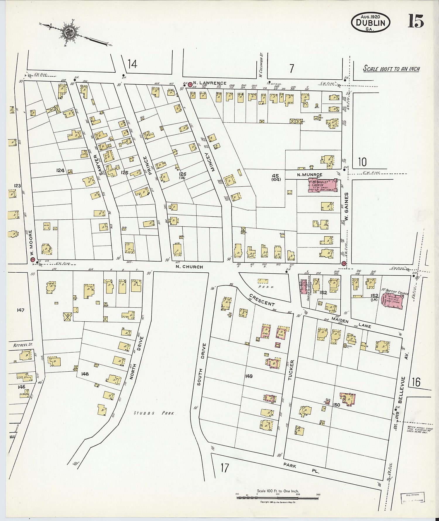 This old map of Dublin, Laurens County, Georgia was created by Sanborn Map Company in 1920