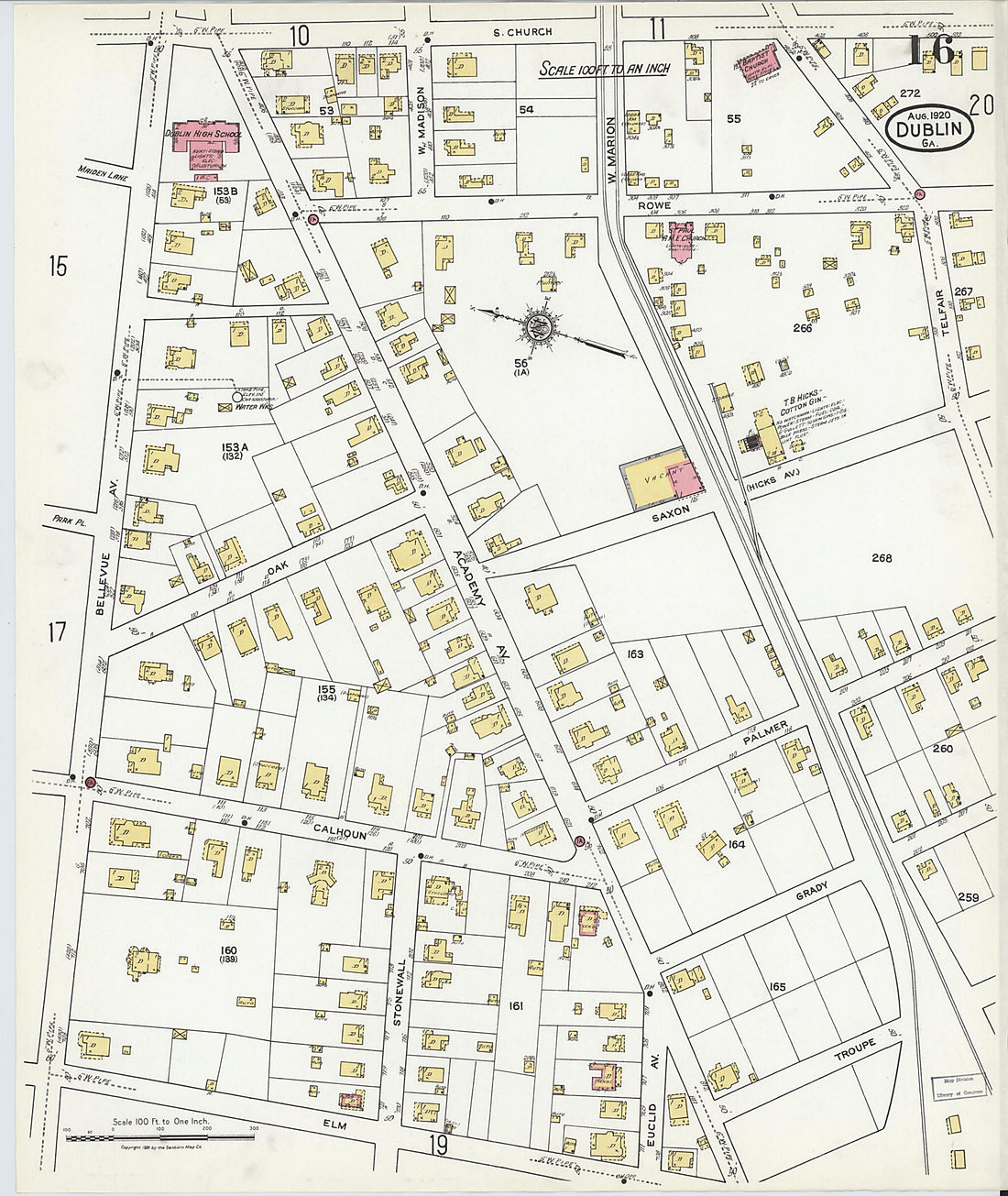 This old map of Dublin, Laurens County, Georgia was created by Sanborn Map Company in 1920