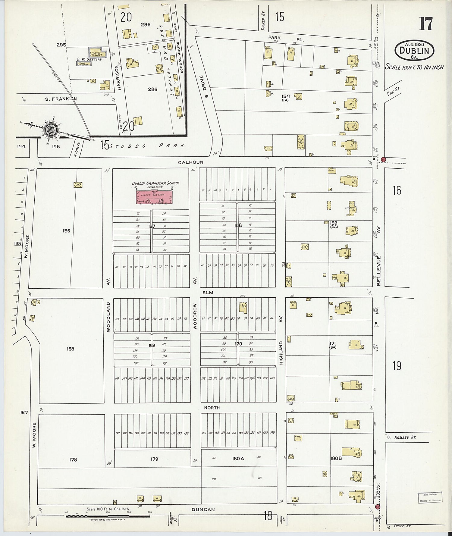 This old map of Dublin, Laurens County, Georgia was created by Sanborn Map Company in 1920