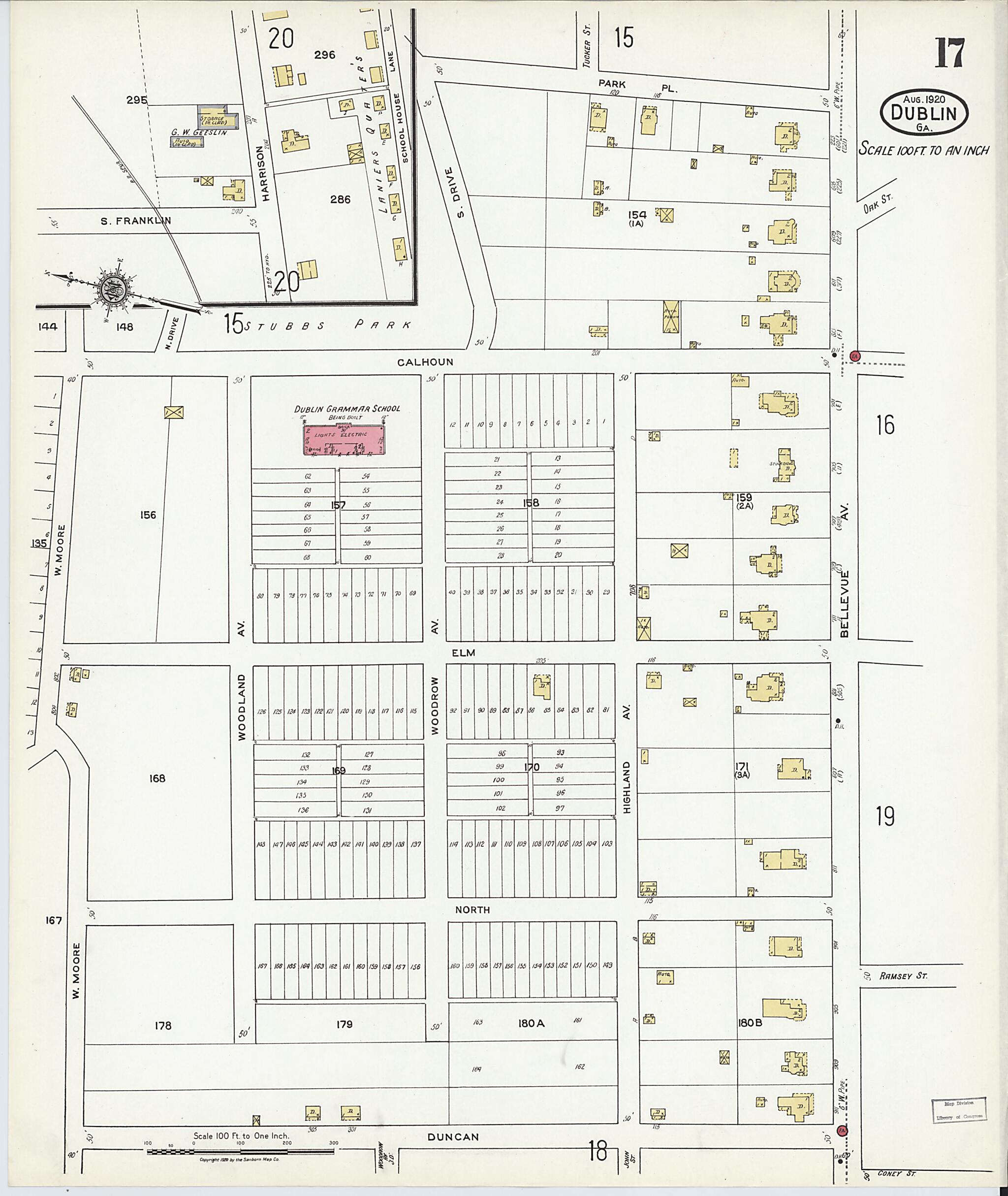 This old map of Dublin, Laurens County, Georgia was created by Sanborn Map Company in 1920