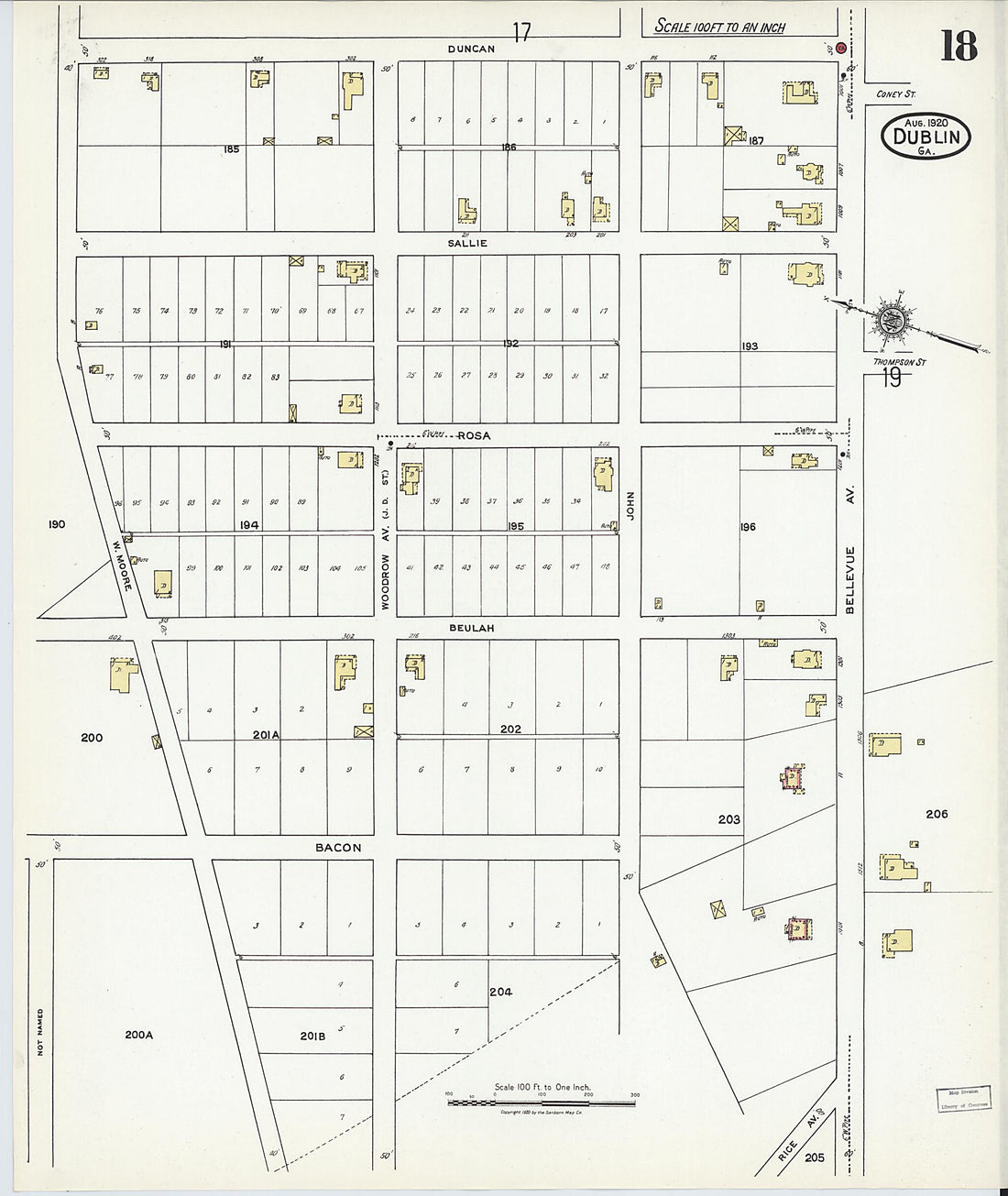 This old map of Dublin, Laurens County, Georgia was created by Sanborn Map Company in 1920