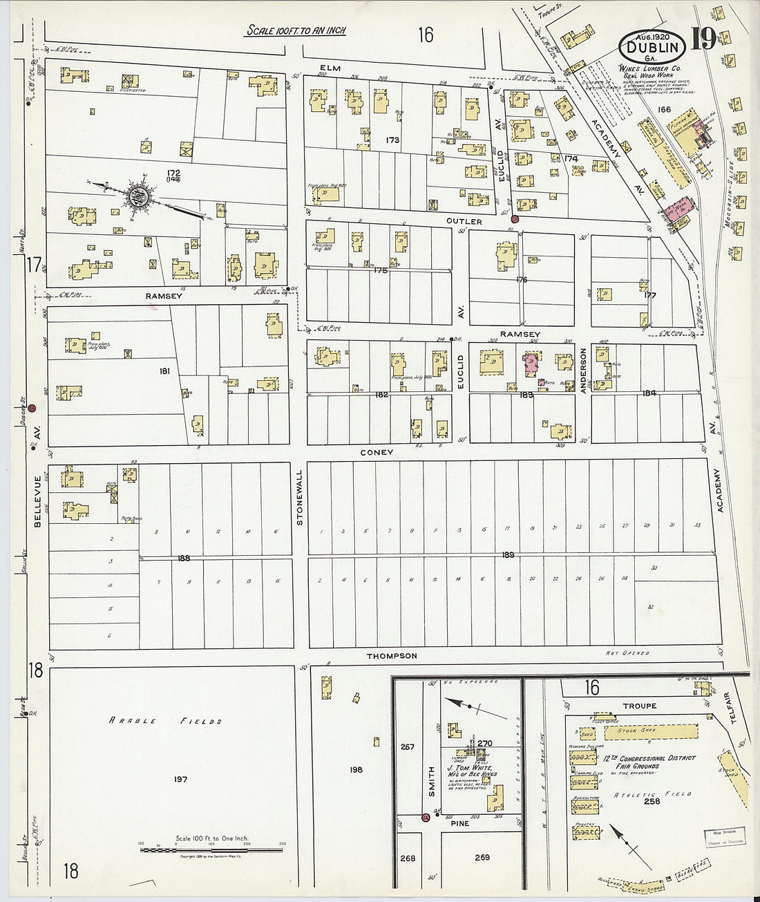 This old map of Dublin, Laurens County, Georgia was created by Sanborn Map Company in 1920