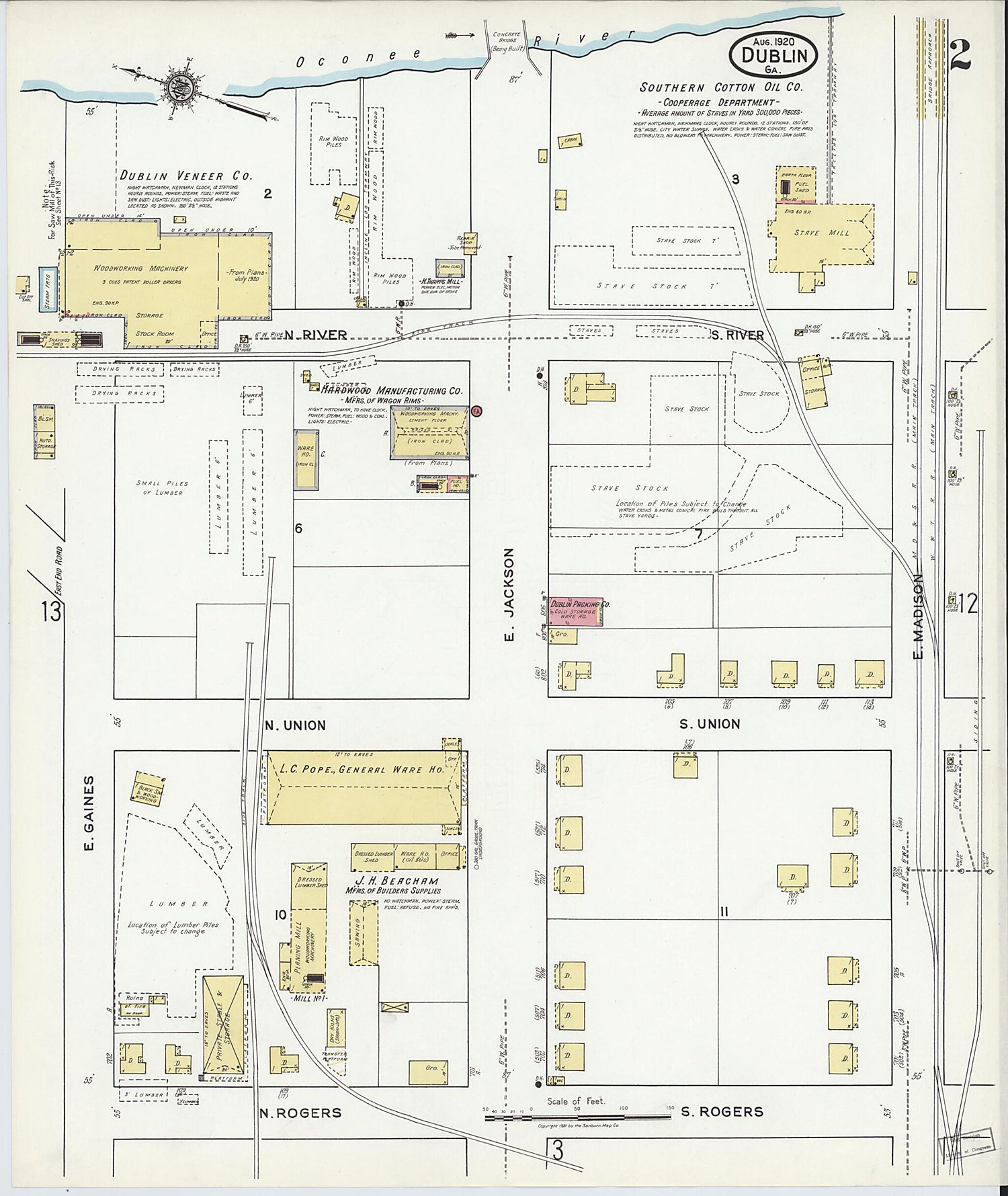 This old map of Dublin, Laurens County, Georgia was created by Sanborn Map Company in 1920