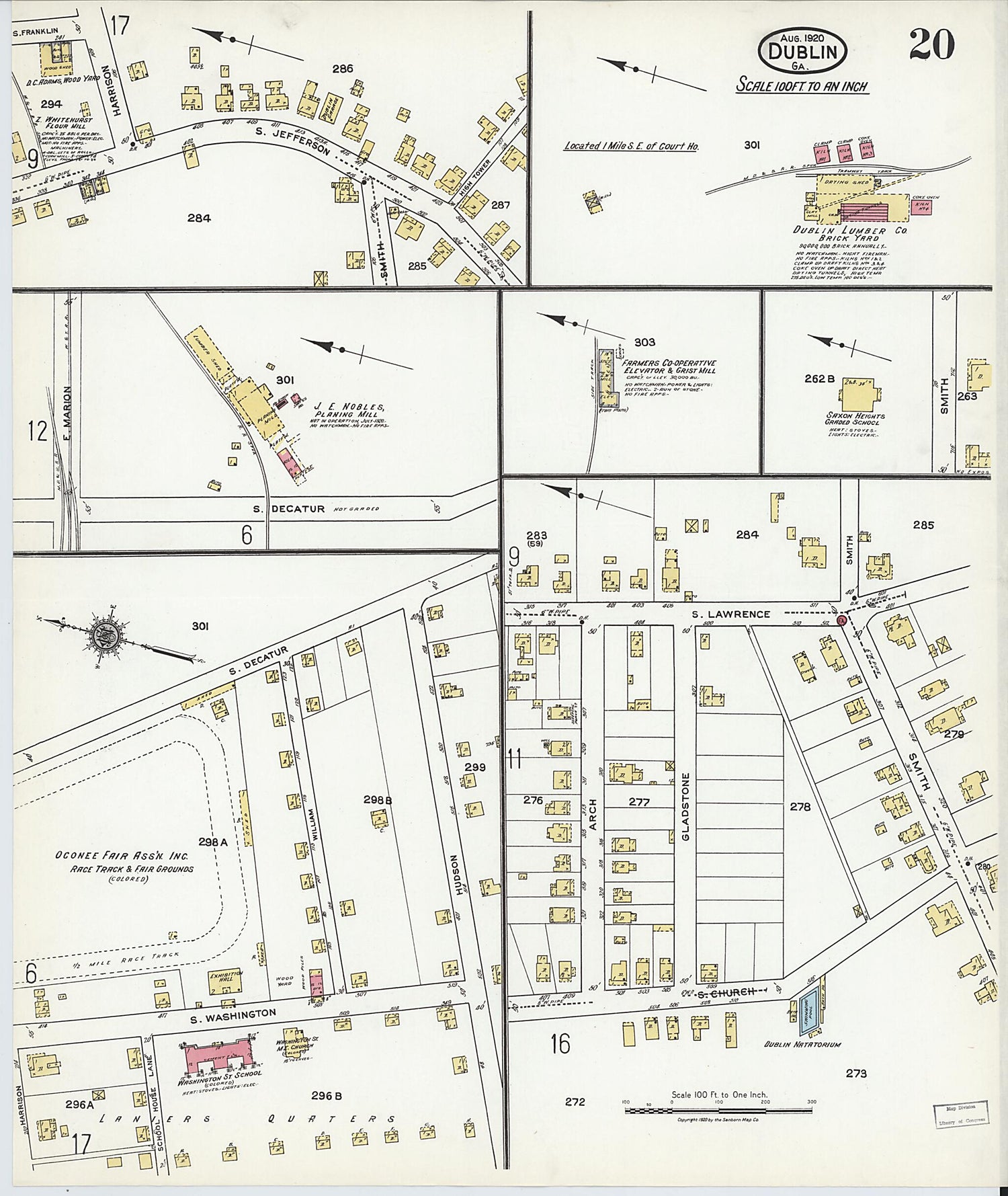 This old map of Dublin, Laurens County, Georgia was created by Sanborn Map Company in 1920