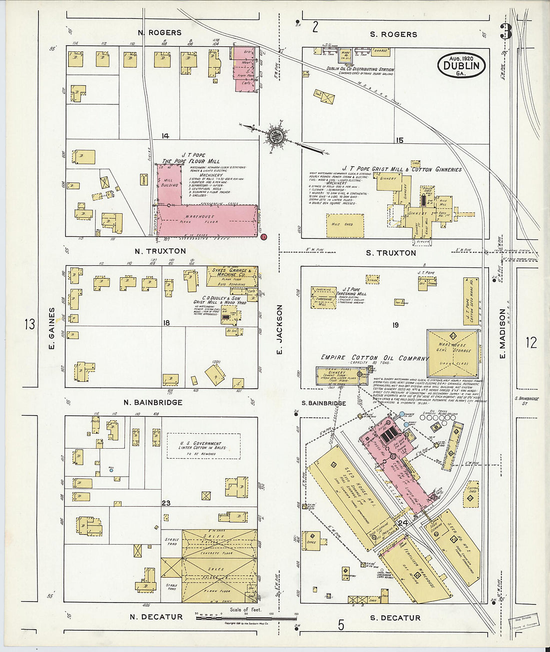 This old map of Dublin, Laurens County, Georgia was created by Sanborn Map Company in 1920