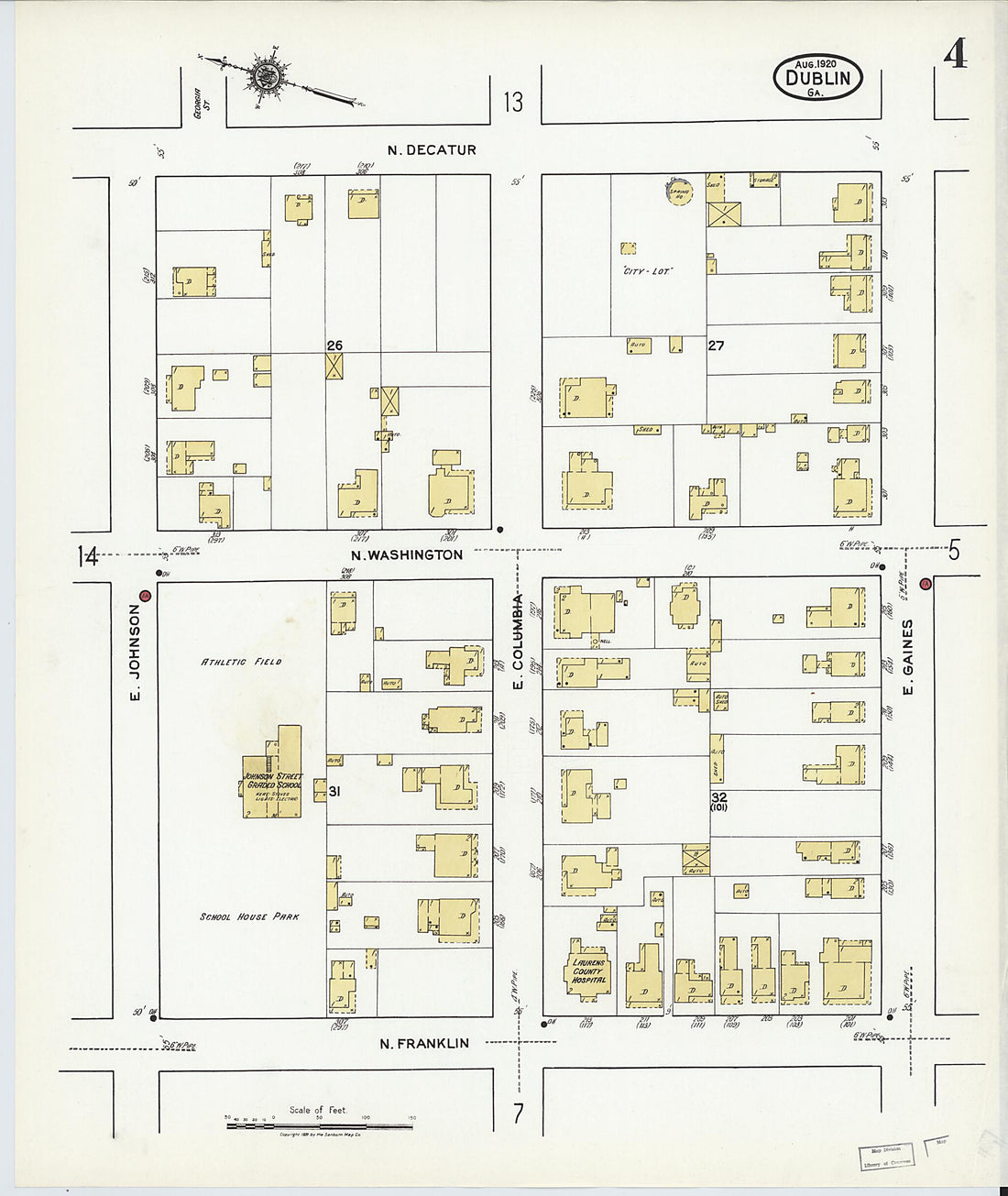 This old map of Dublin, Laurens County, Georgia was created by Sanborn Map Company in 1920