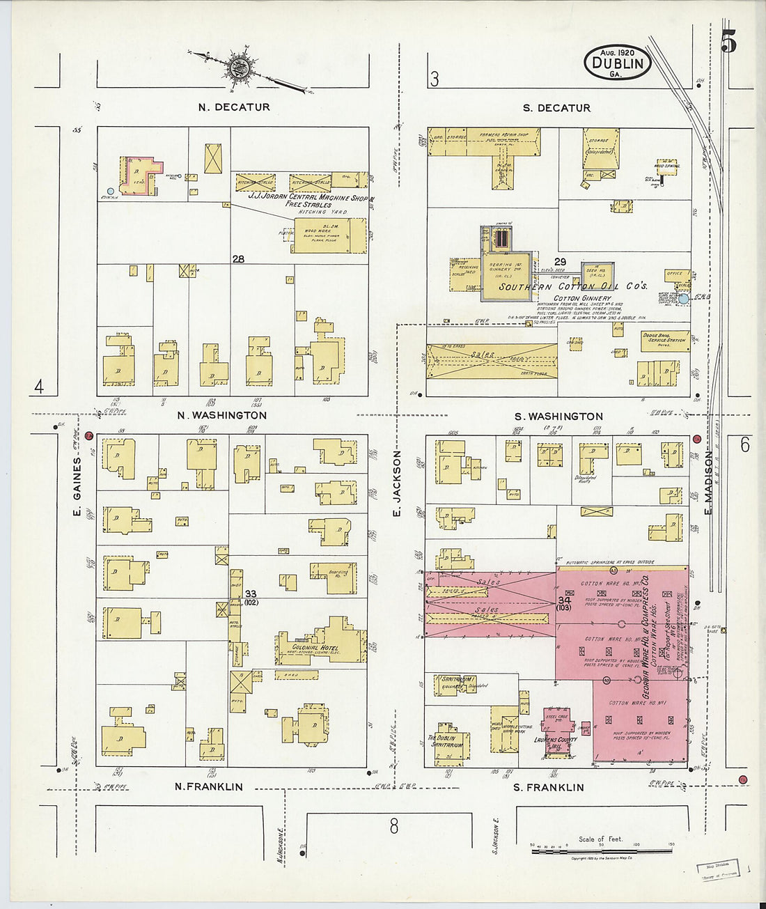 This old map of Dublin, Laurens County, Georgia was created by Sanborn Map Company in 1920