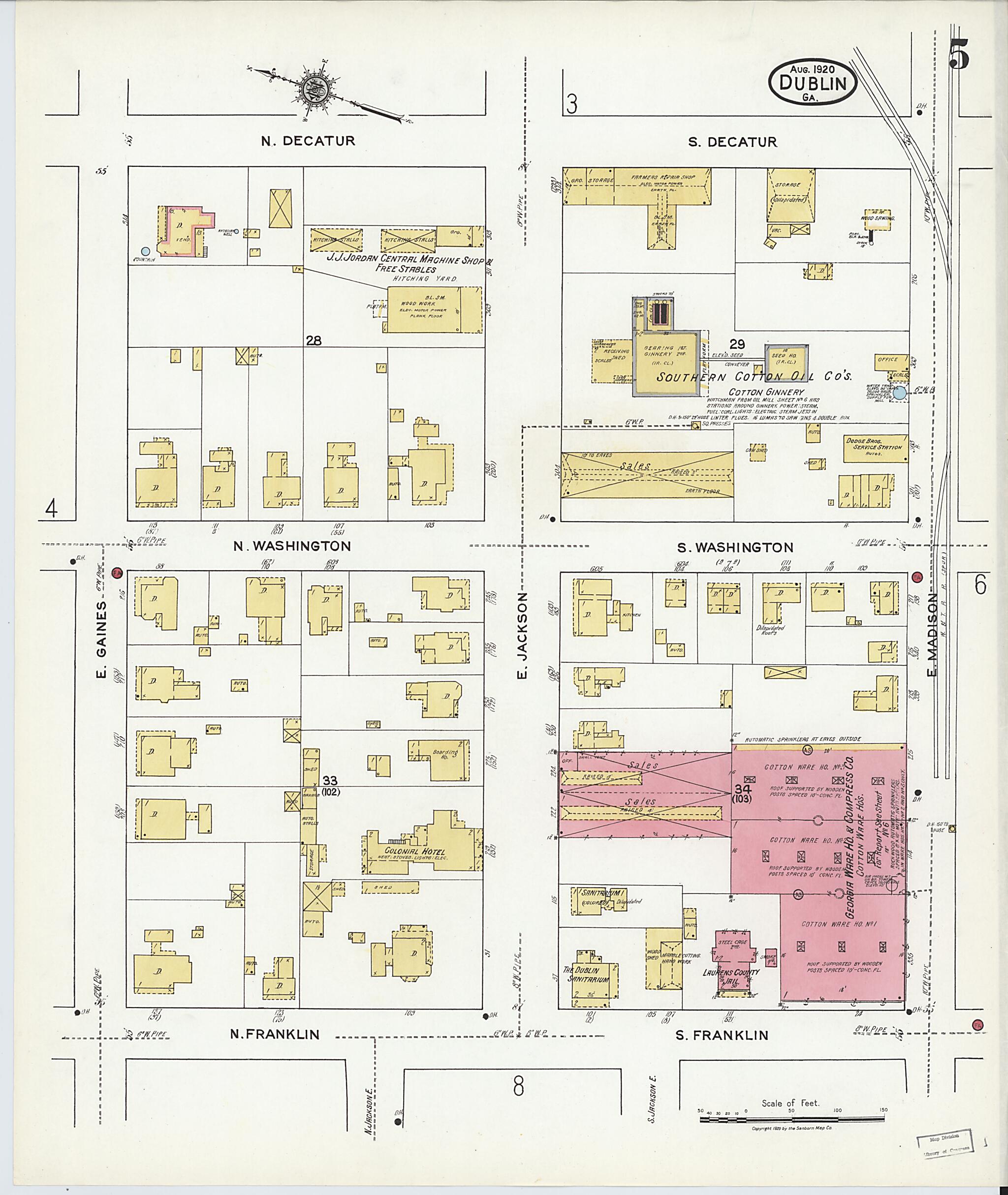 This old map of Dublin, Laurens County, Georgia was created by Sanborn Map Company in 1920