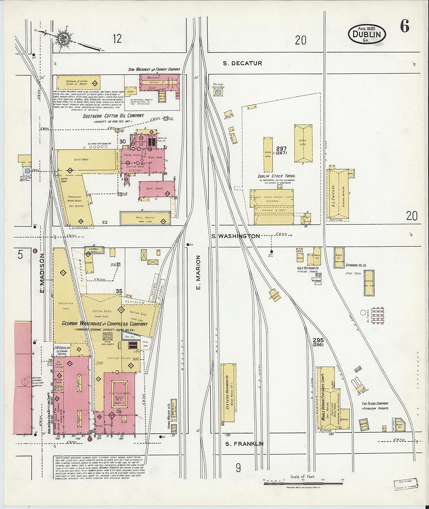 This old map of Dublin, Laurens County, Georgia was created by Sanborn Map Company in 1920