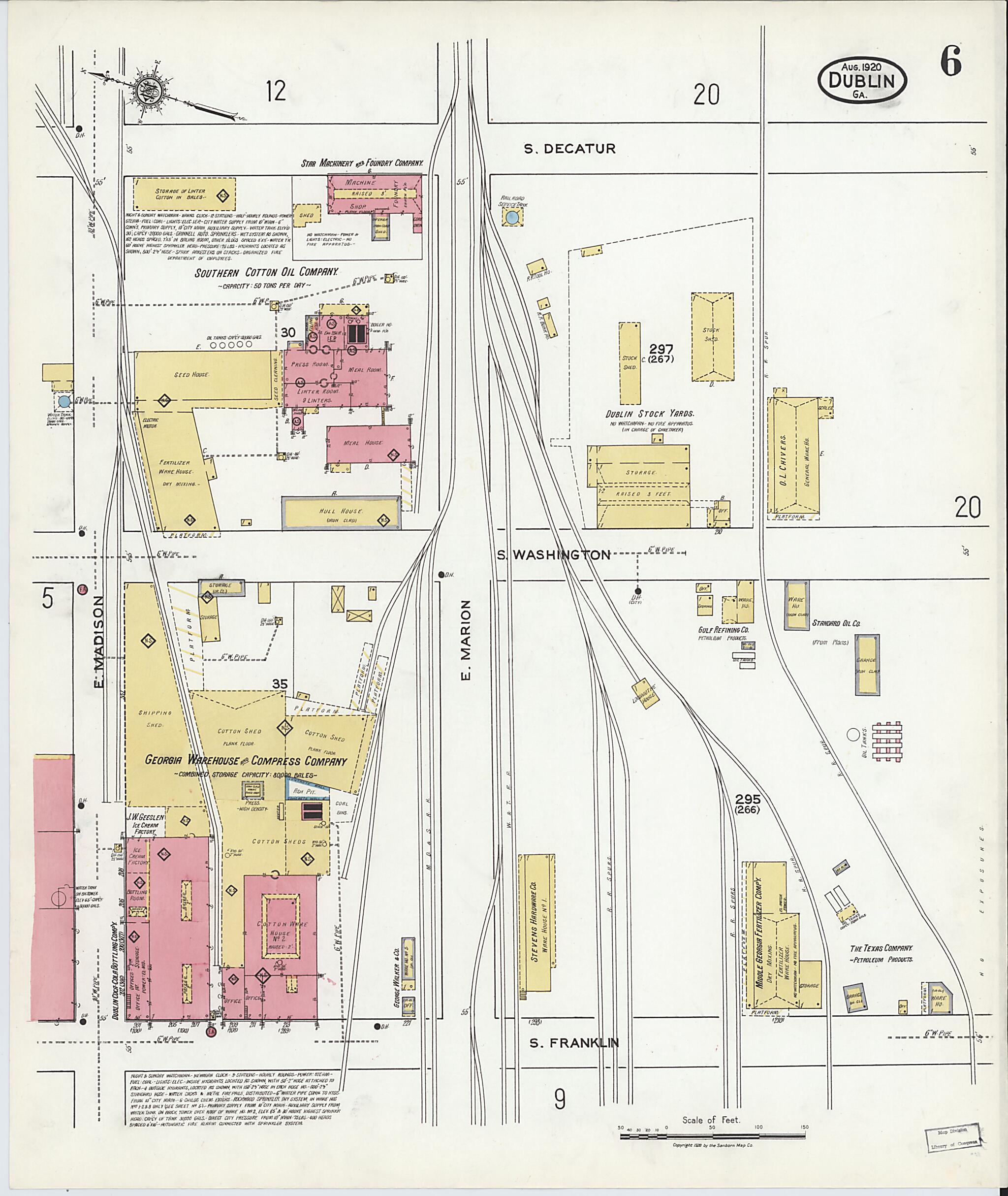 This old map of Dublin, Laurens County, Georgia was created by Sanborn Map Company in 1920