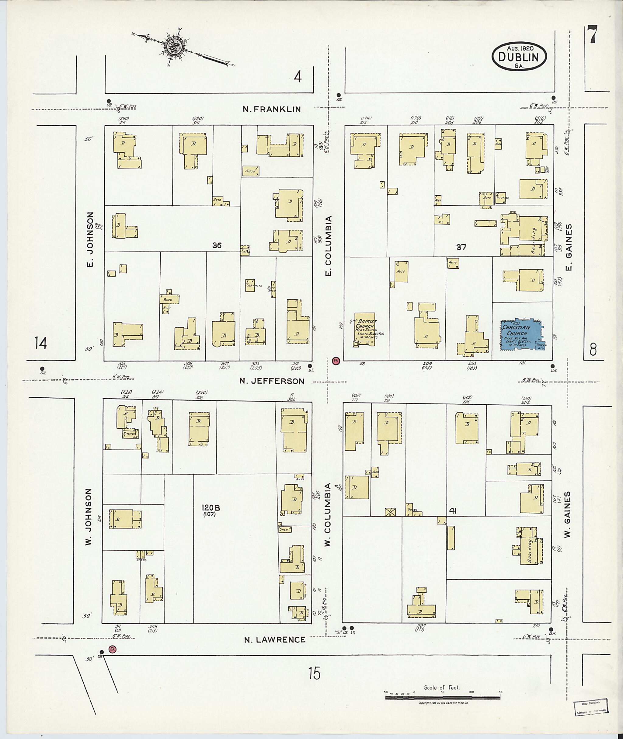 This old map of Dublin, Laurens County, Georgia was created by Sanborn Map Company in 1920