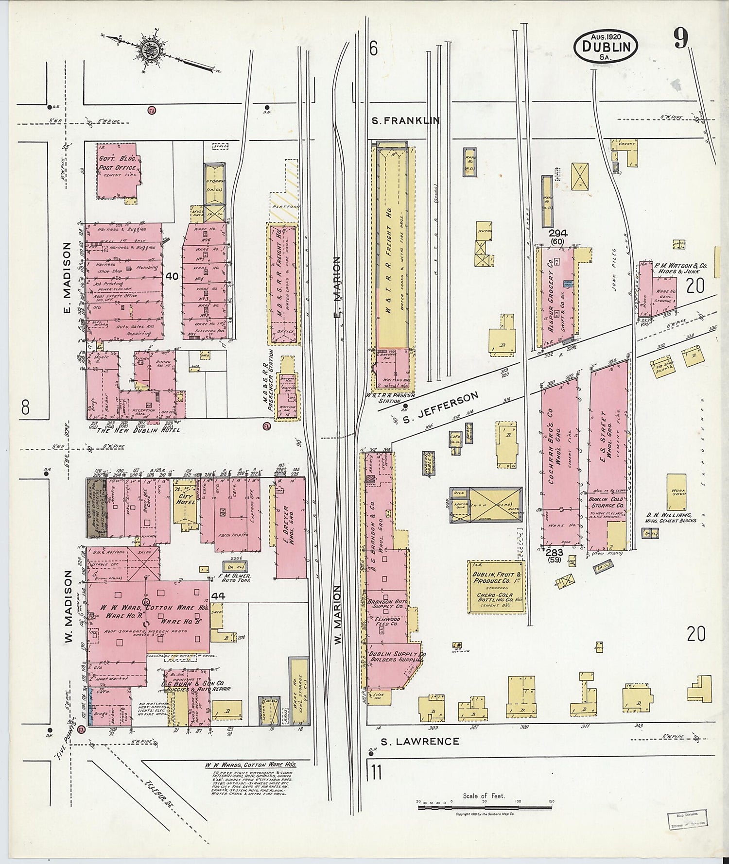 This old map of Dublin, Laurens County, Georgia was created by Sanborn Map Company in 1920