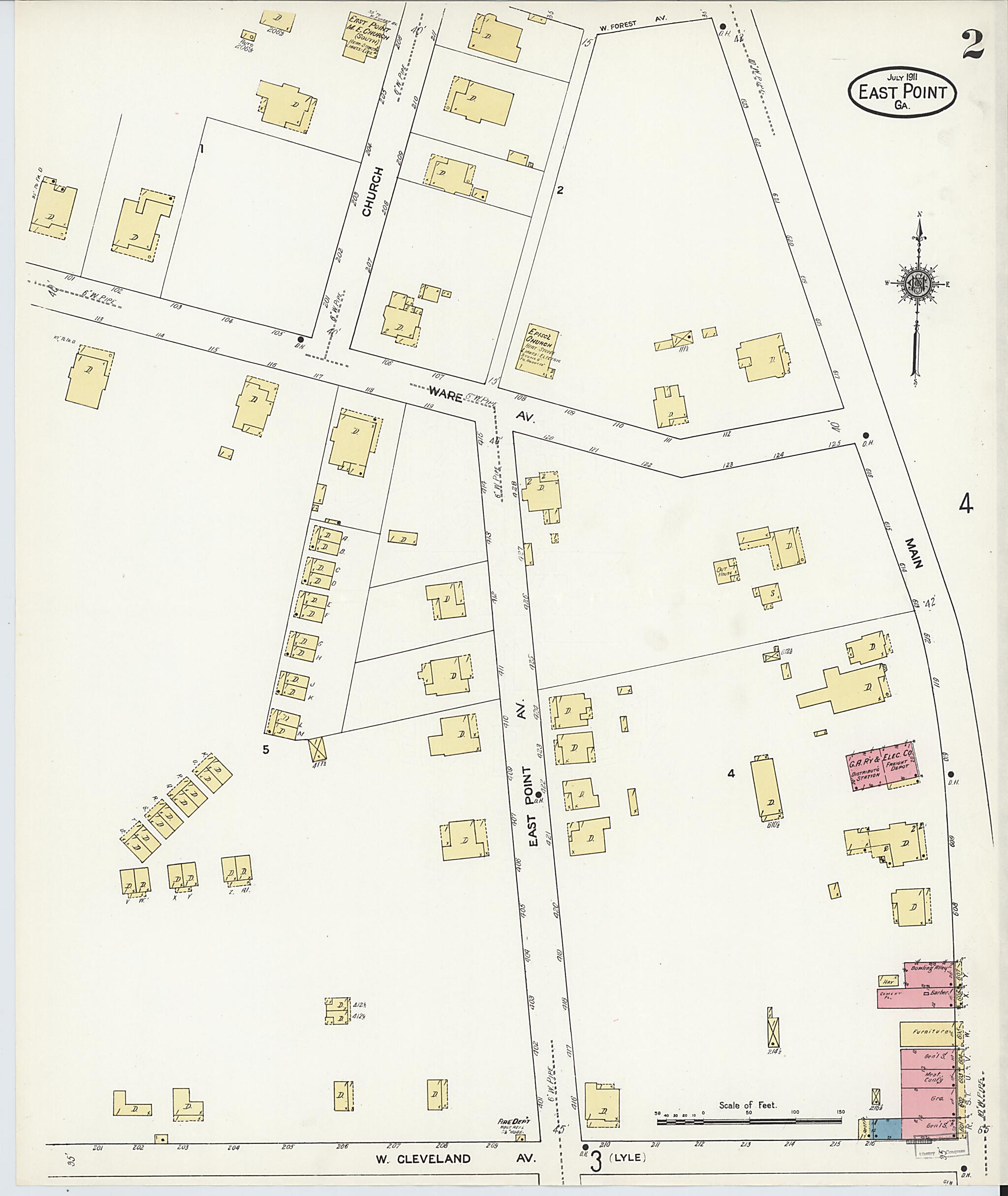 This old map of East Point, Fulton County, Georgia was created by Sanborn Map Company in 1911