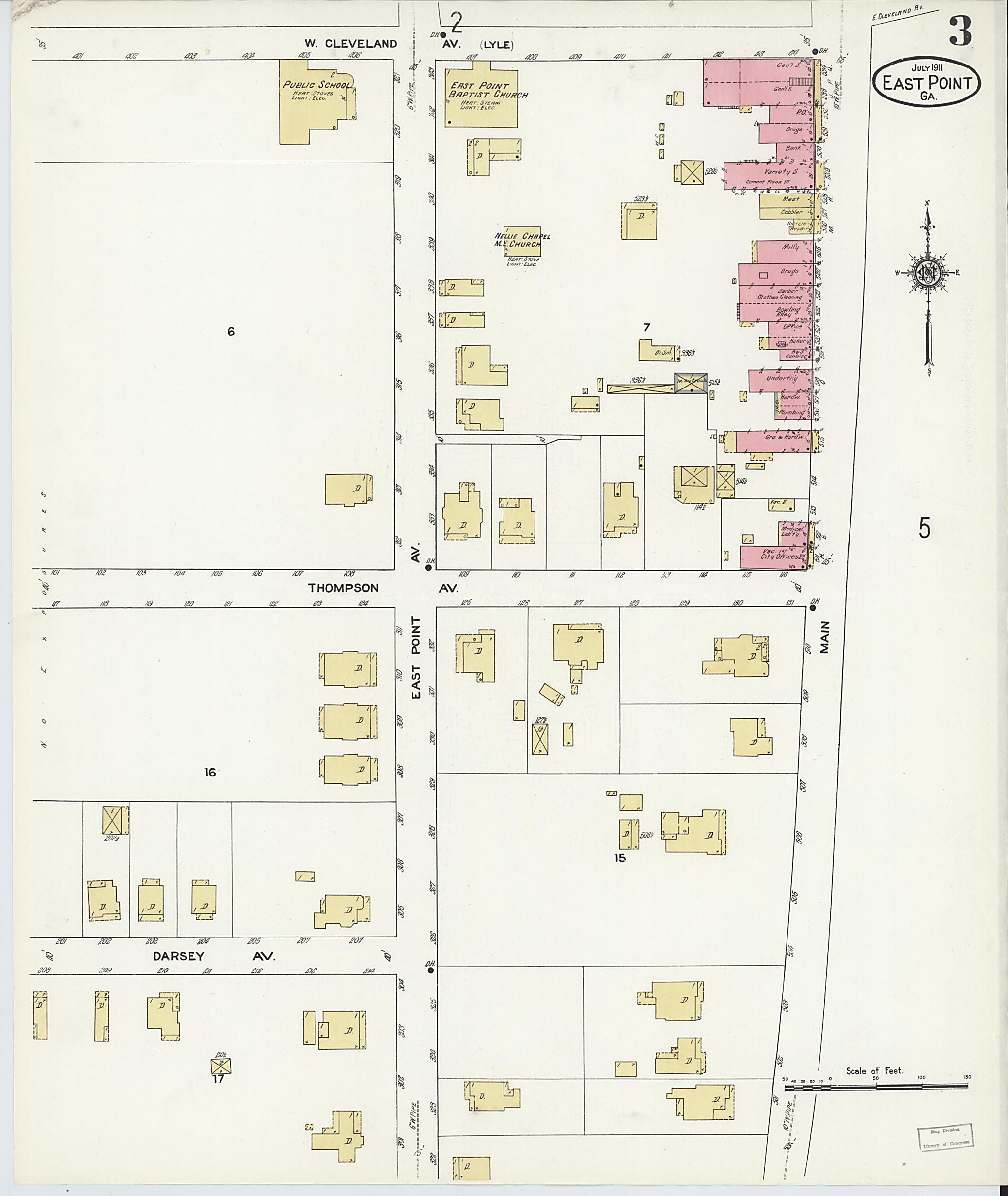 This old map of East Point, Fulton County, Georgia was created by Sanborn Map Company in 1911