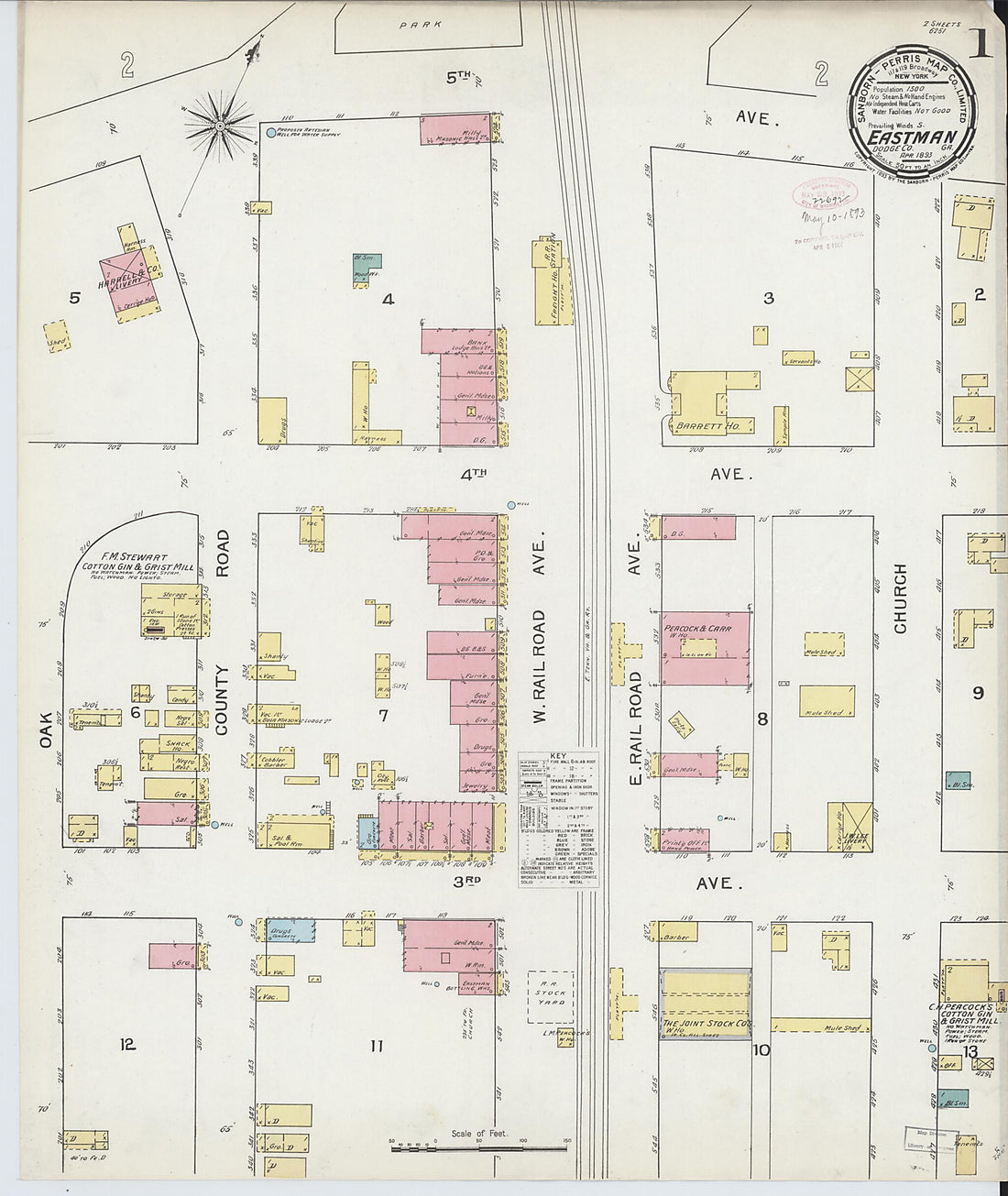 This old map of Eastman, Dodge County, Georgia was created by Sanborn Map Company in 1893