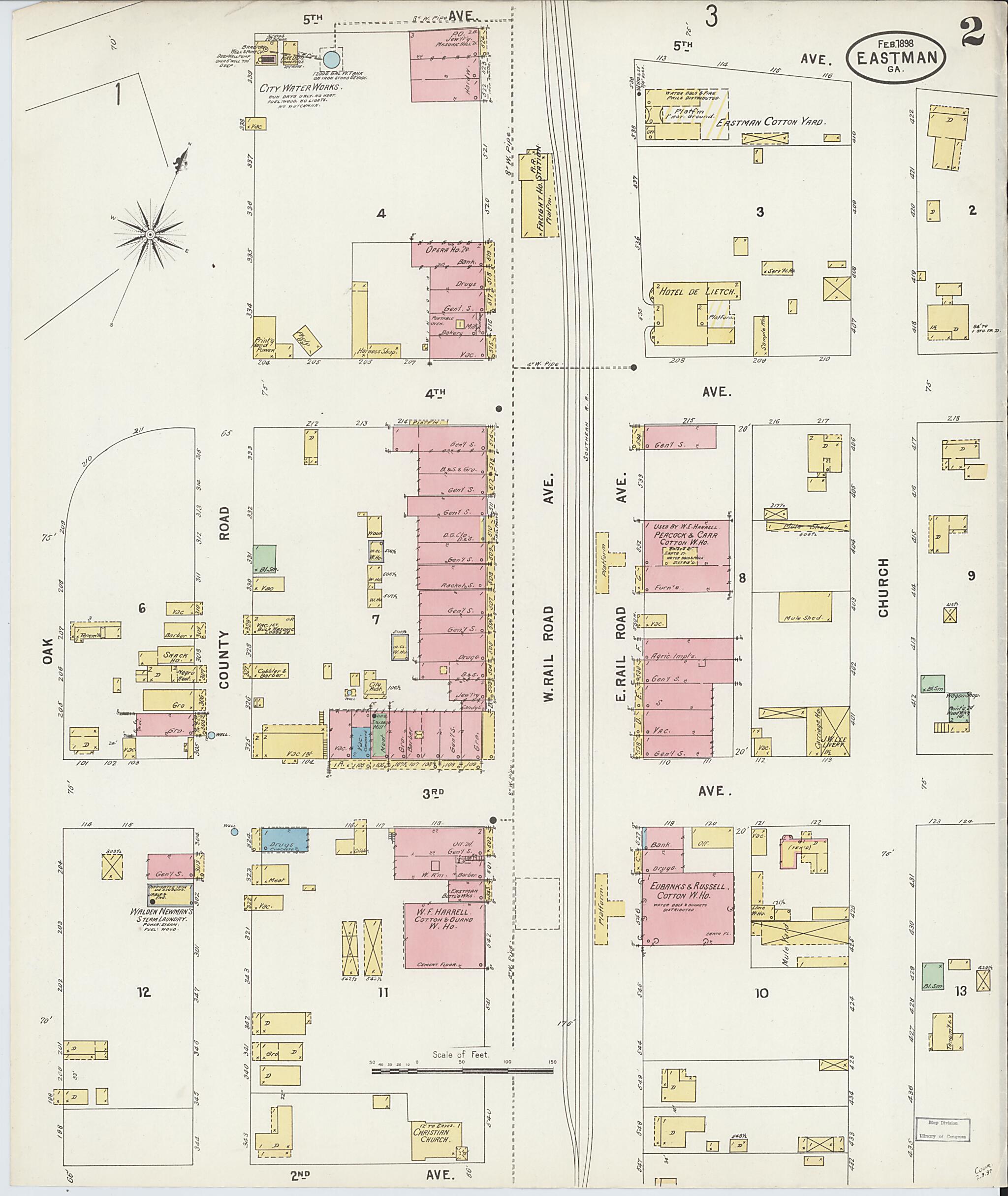 This old map of Eastman, Dodge County, Georgia was created by Sanborn Map Company in 1898